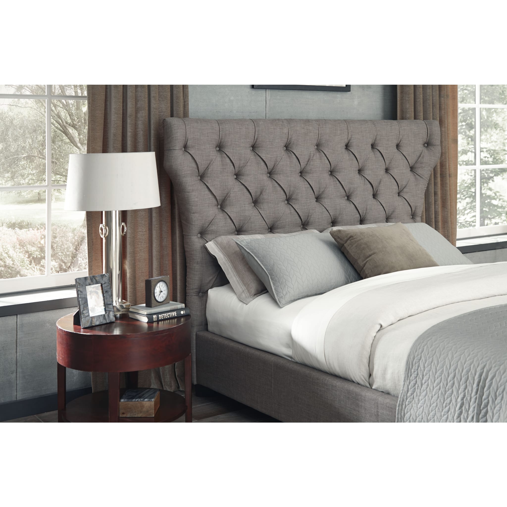Melina Tufted Upholstered Headboard - Queen Size, Dolphin Linen Fabric, Modern Bedroom Decor for Master & Guest Rooms - Perfect for Cozy & Stylish Home Interiors
