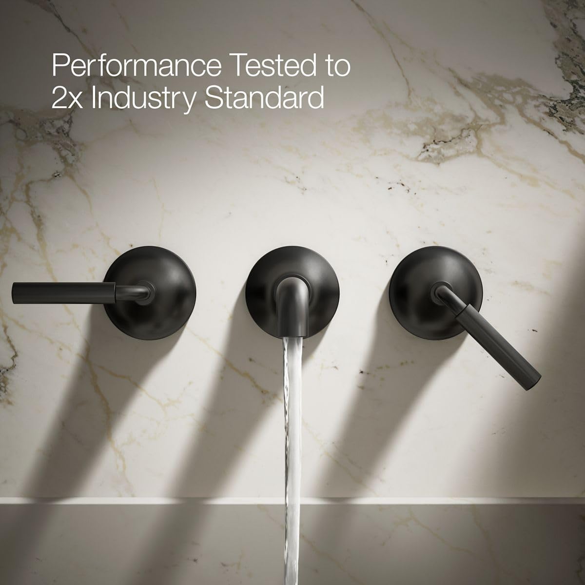 Kohler T26439-4-BL Matte Black Wall-Mount Bathroom Sink Faucet Set with Two Lever Handles - Modern Waterfall Spout Design for Powder Room, Guest Bath & Small Space Installation