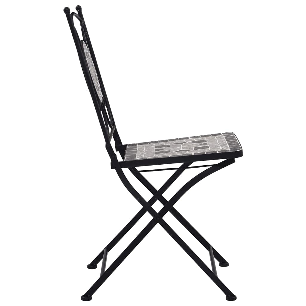 2-Pack Gray Mosaic Bistro Chairs - Metal Folding Outdoor Patio Furniture for Garden, Balcony & Backyard | Weather-Resistant Dining Seating for Restaurants, Cafes & Home Decor