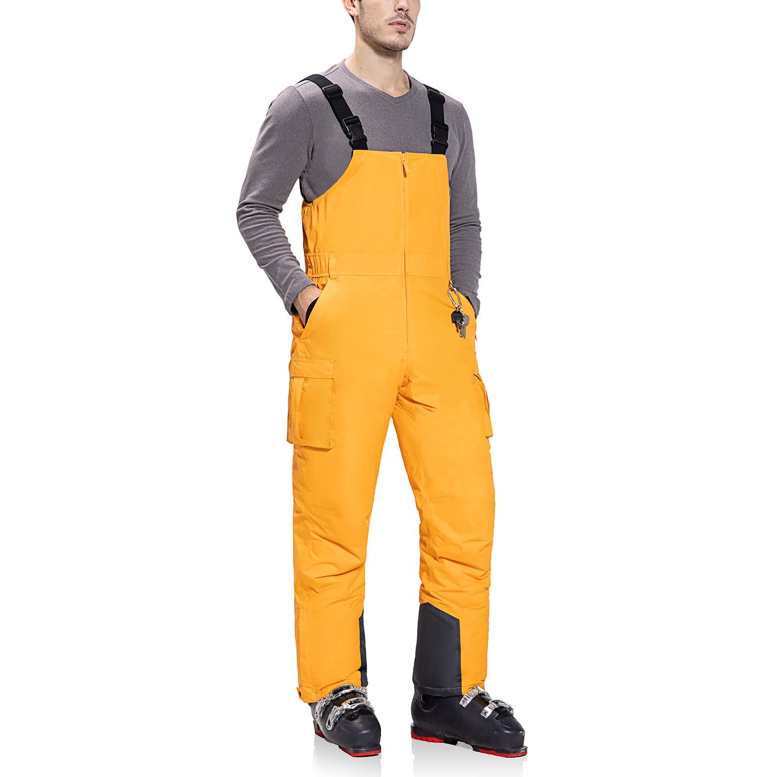 BALEAF Men's Insulated Waterproof Ski Bib Overalls with Cargo Pockets - Winter Snow Pants for Skiing, Snowboarding & Outdoor Work - Ripstop Fabric for Warmth & Durability