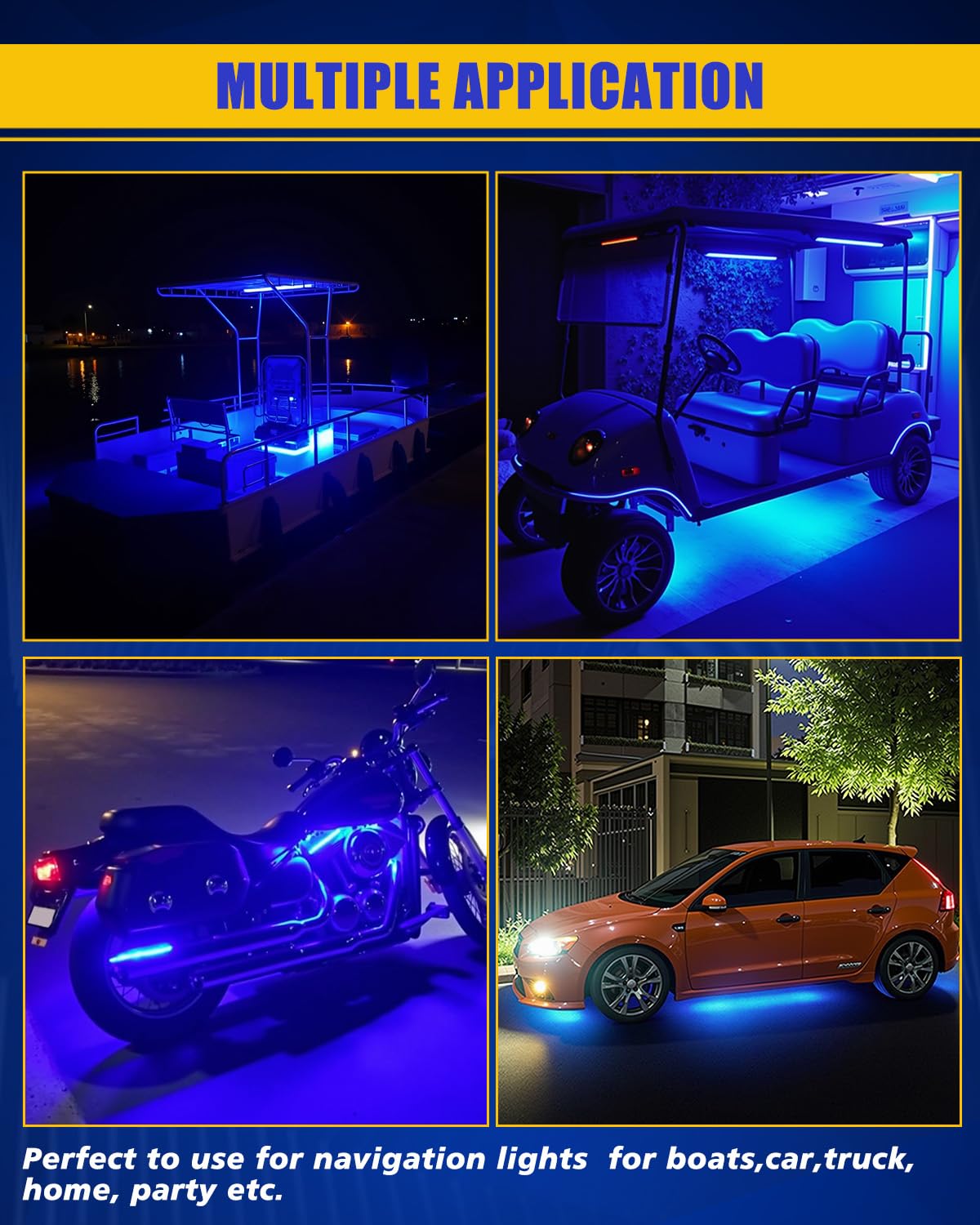 30CM 15 SMD IP67 Waterproof Blue LED Light Strip for Cars, Trucks, Motorcycles, Boats & Golf Carts - 6PCS with 3M Tape - Perfect for Interior Lighting, Underglow Effects & Home Decoration
