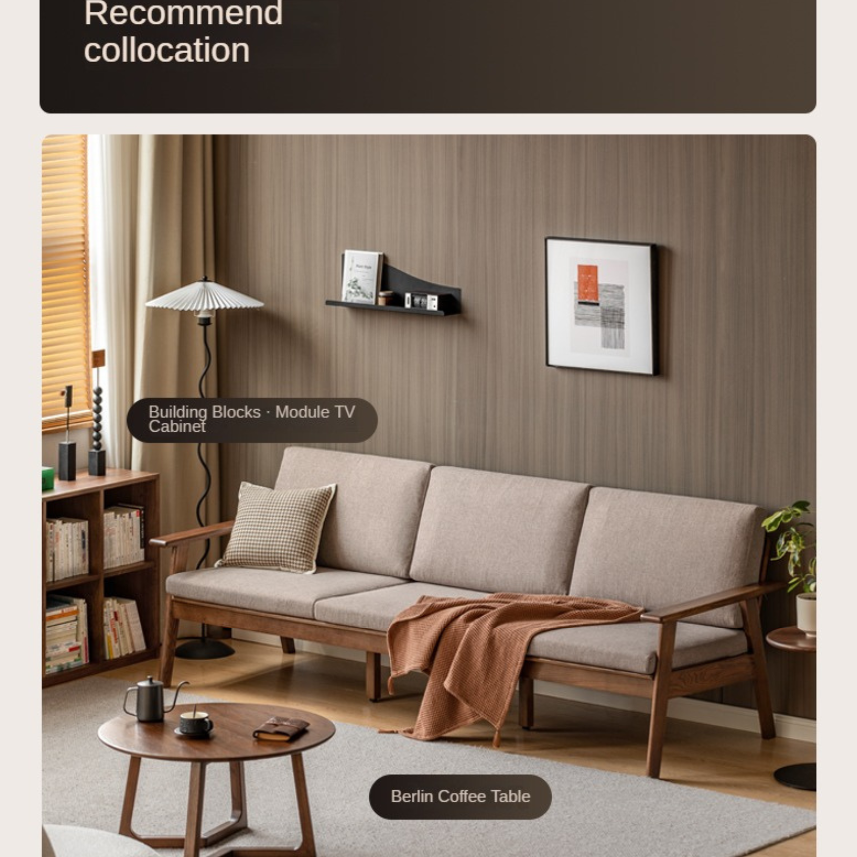 Solid Oak Wood Straight Sofa - 4 Fabric Color Options for Living Room, Office & Lounge Areas