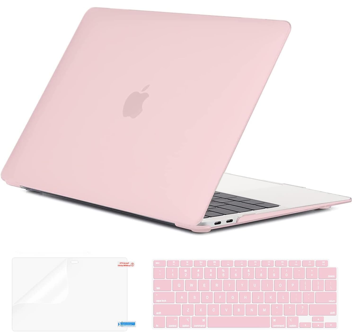 EooCoo Hard Protective Case for MacBook Air 13 inch (M1 Chip 2021-2018) with Retina Display | Durable Plastic Shell + Clear Keyboard Cover + Anti-Scratch Screen Protector | Cute Pink Design | Perfect for Work, School & Travel Protection