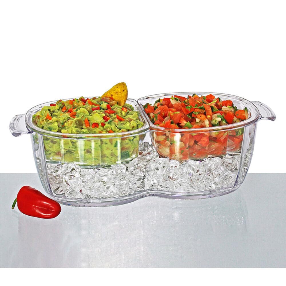 Prodyne Dips On Ice Duo Bowls - 2-Piece Chilled Serving Bowls Set for Dips, Salsa & Desserts | Perfect for Parties, BBQs & Entertaining