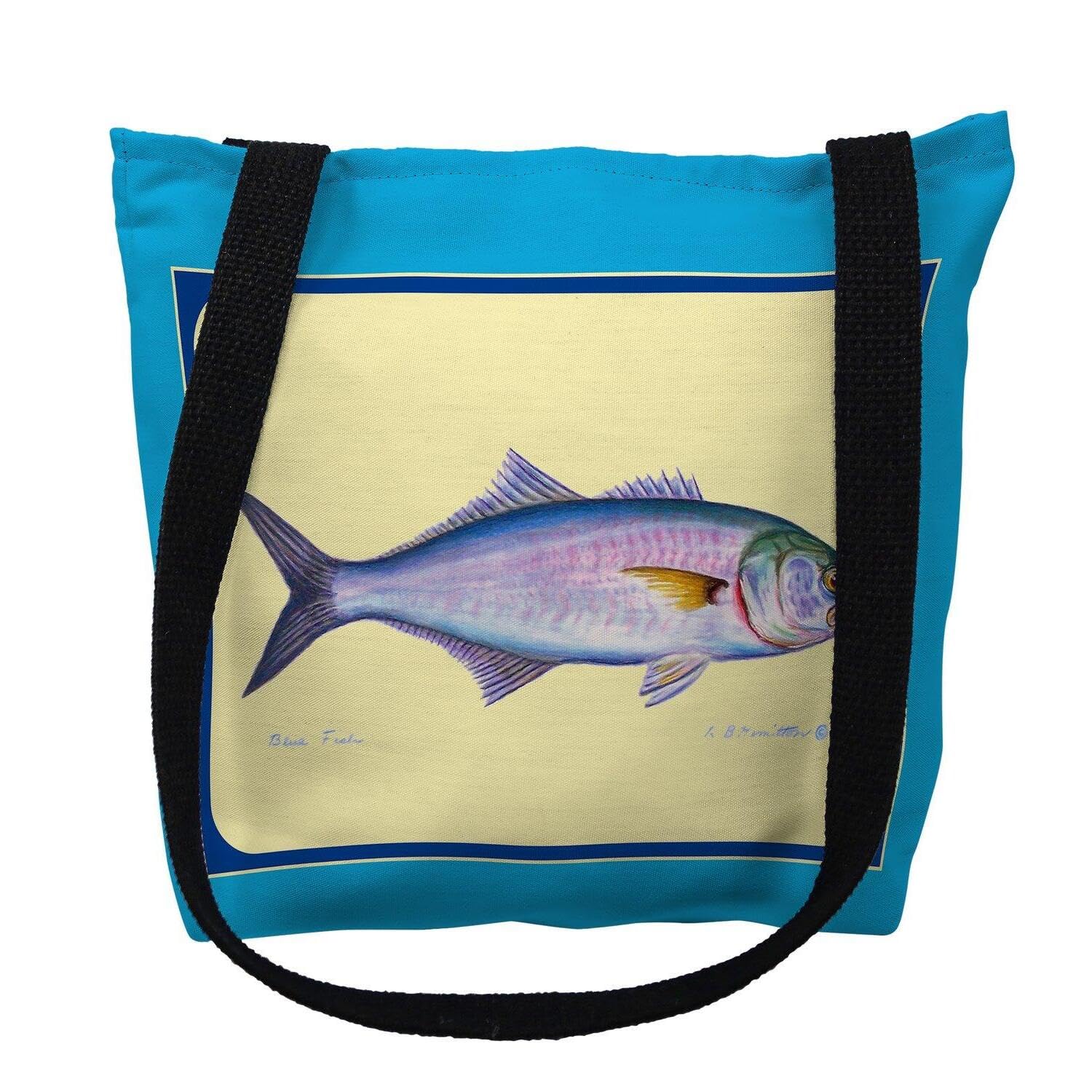 Betsy Drake Multi Fish I Border Medium Tote Bag 16x16 - Stylish Canvas Beach Bag for Women, Perfect for Shopping, Travel & Daily Use