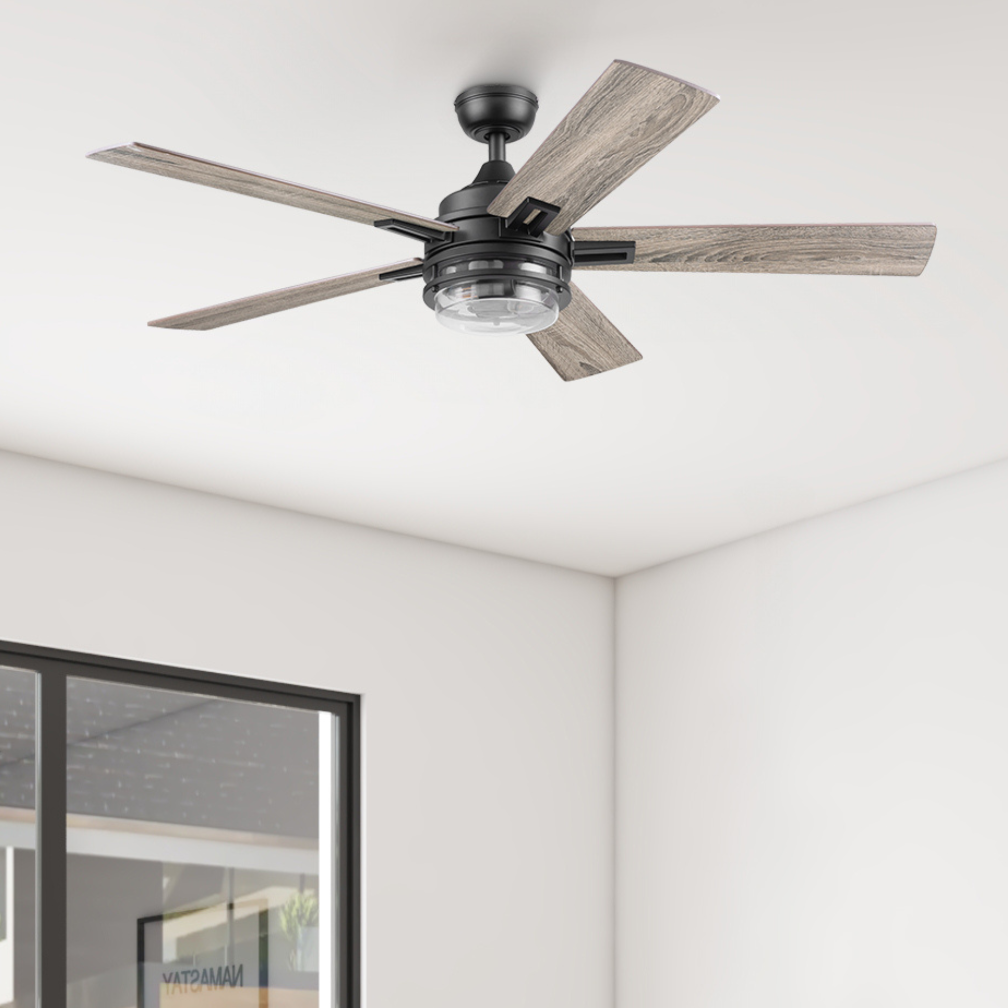 52 Inch Honeywell Myers Park Matte Black Ceiling Fan with Light Kit & Remote Control - Energy Efficient Indoor/Outdoor Cooling for Living Room, Bedroom, Patio