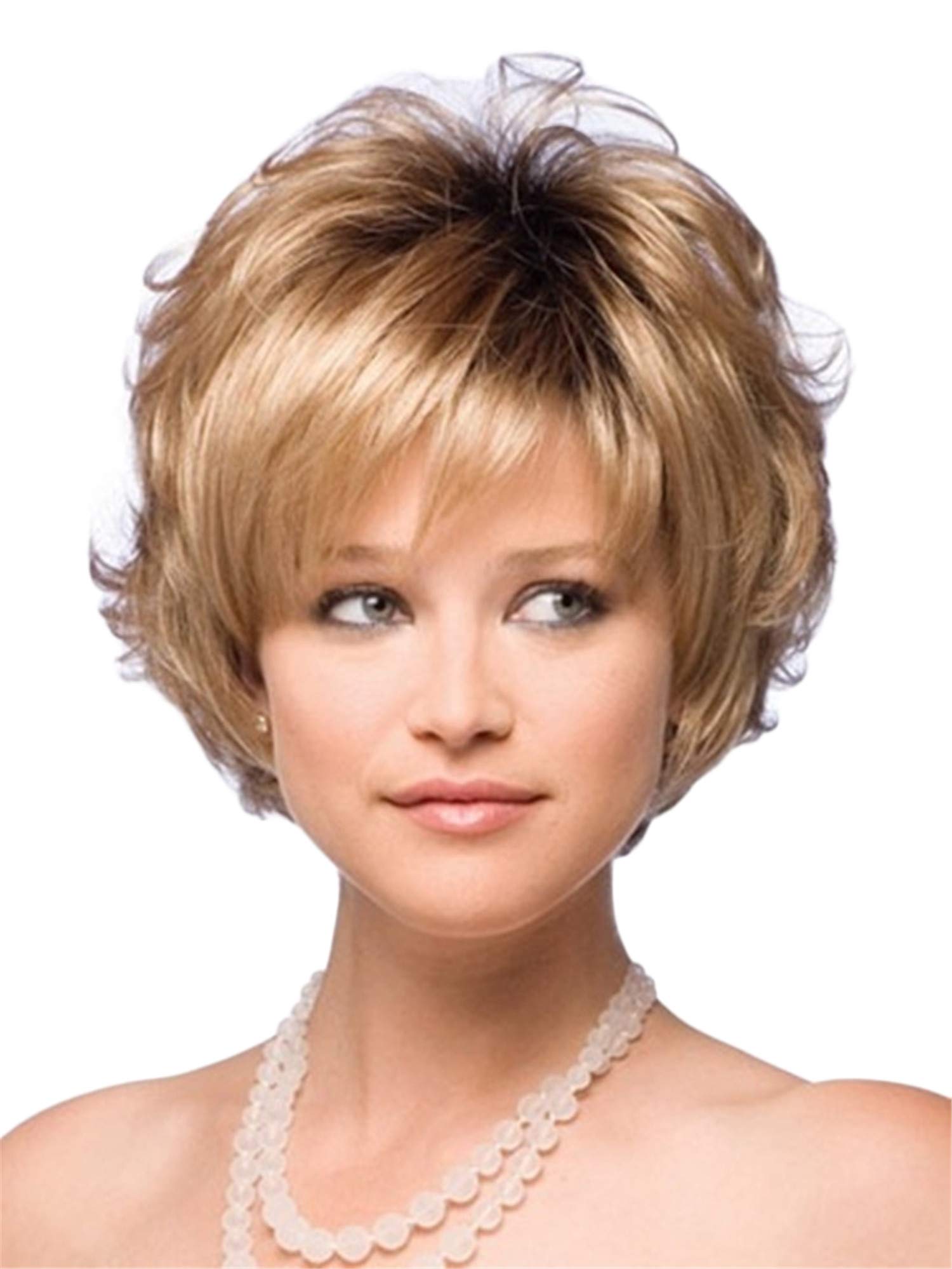 Andongnywell Short Blonde Hair Wig with Dark Roots - Natural Looking Synthetic Wigs for Women | Heat Resistant & Comfortable | Perfect for Cosplay, Costume Parties & Daily Wear