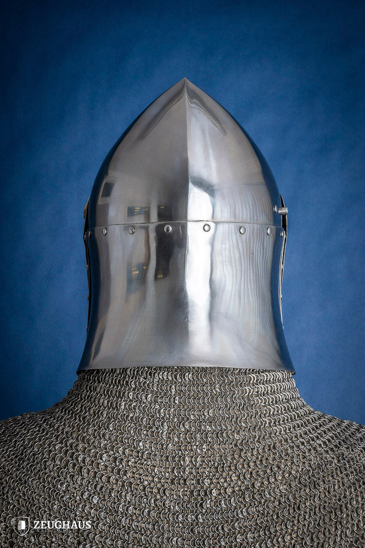 1.6mm Sugar Loaf Helmet with Brass Visor - Medieval Armor for LARP, Cosplay & Historical Reenactment