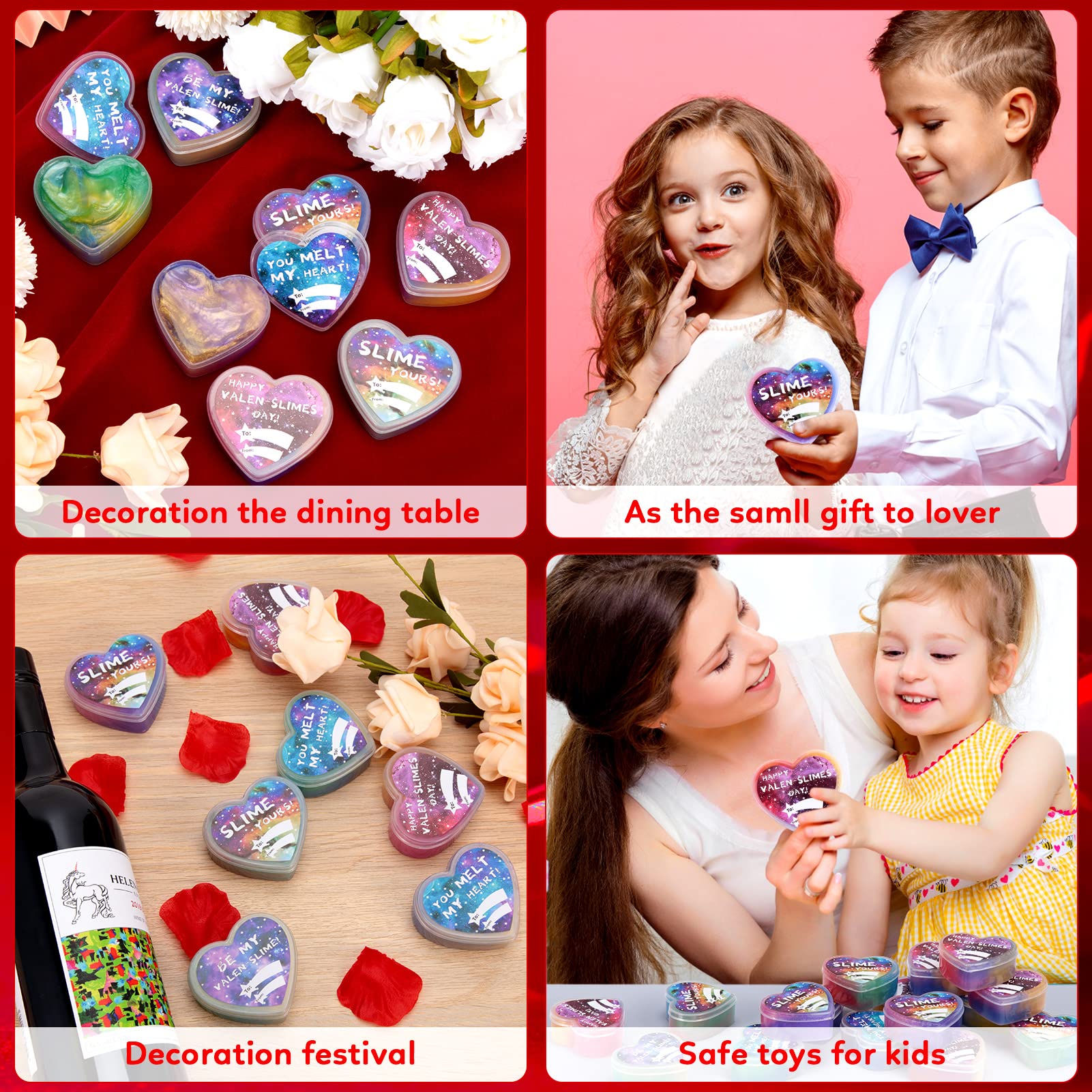 28-Pack Valentine's Day Galaxy Slime Hearts for Kids - Valentine's Party Favors with Greeting Cards - Perfect for Classroom Exchanges, Birthday Gifts & Sensory Play Activities