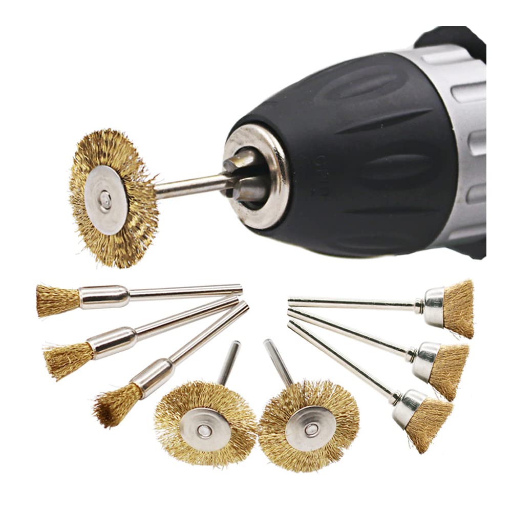 9 Pcs Copper Wire Brushes Set - Heavy Duty Metal Cleaning Brushes for Rust Removal, Polishing & Grinding - Compatible with Rotary Tools, Angle Grinders & Drills - Perfect for Automotive, Metalworking & DIY Projects