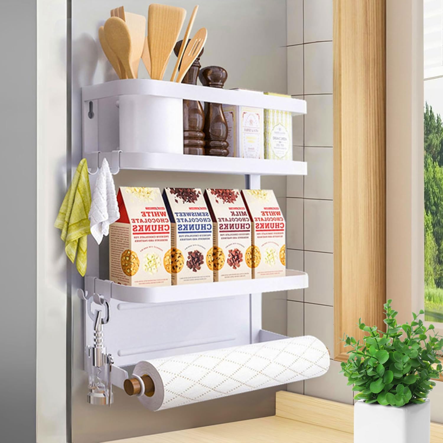 Sturdy Magnetic Spice Rack for Refrigerator - Space Saving Fridge Organizer with Strong White Magnetic Shelf - Kitchen Storage Solution for Spices, Condiments & Small Jars - Perfect for Home, Office or Dorm Organization