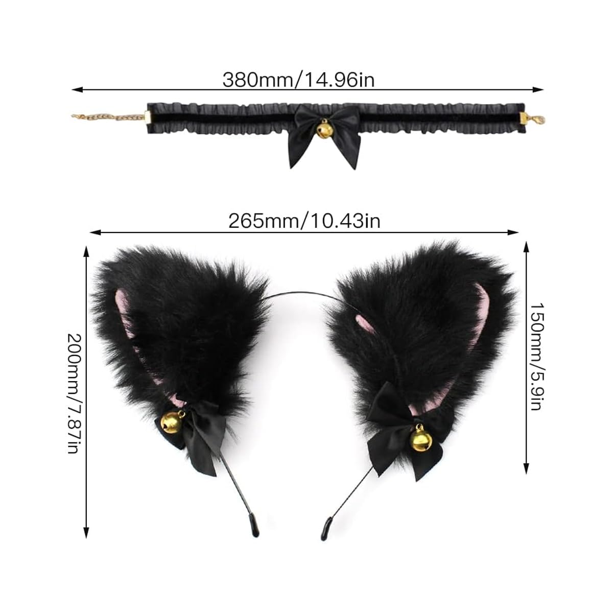 Yivom Cat Ear Headband with Bells & Choker - Black & Pink Cosplay Accessories for Women & Girls - Perfect for Halloween, Anime Conventions & Costume Parties