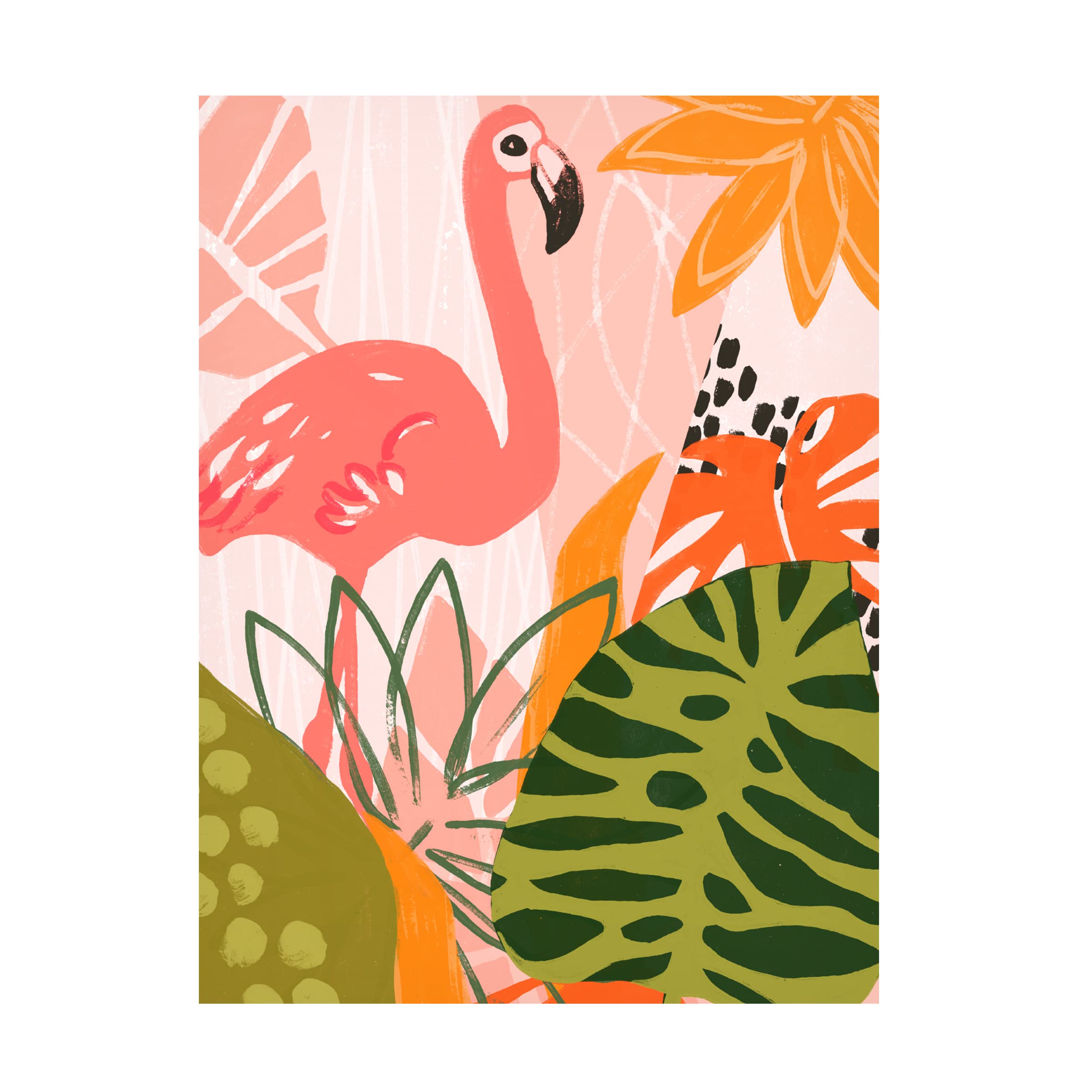 Jungle Flamingo II Canvas Wall Art by June Erica Vess - Tropical Flamingo Painting for Living Room, Bedroom & Office Decor