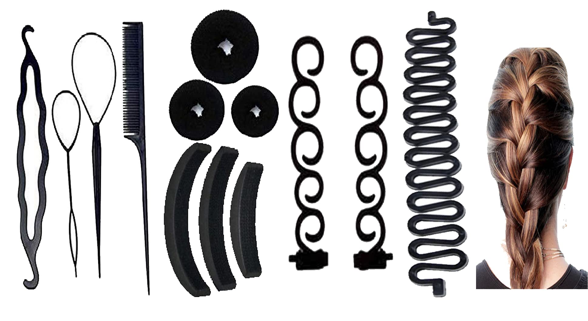 Homeoculture Black Hair Accessories Combo Set - 10-Piece Hair Styling Kit for Women & Girls | Hair Clips, Barrettes & Ponytail Holders | Perfect for School, Work & Special Occasions