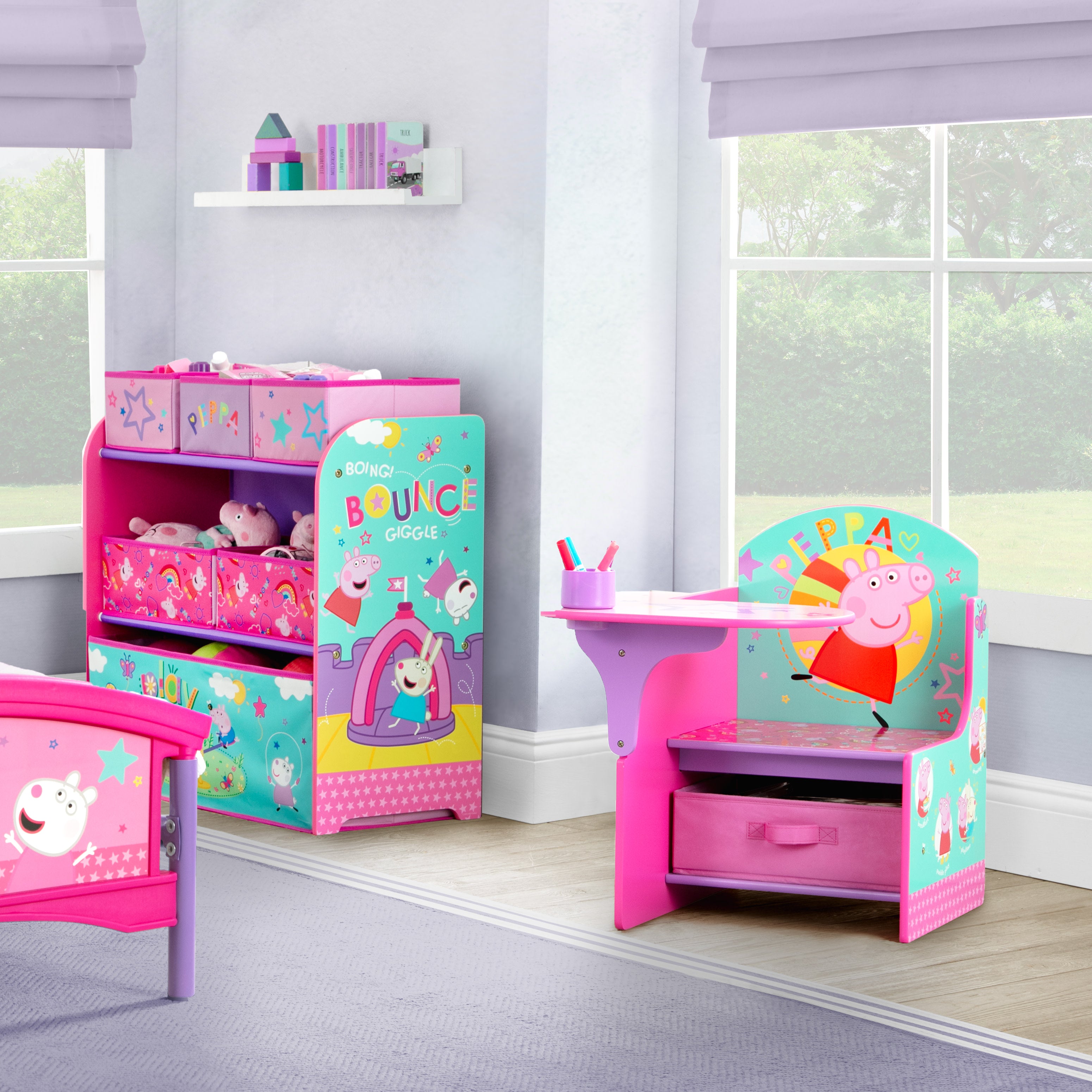Peppa Pig Big Adventures Kids Chair Desk with Storage Bin - Study & Play Furniture for Toddlers & Preschoolers - Perfect for Bedroom, Playroom or Homeschooling