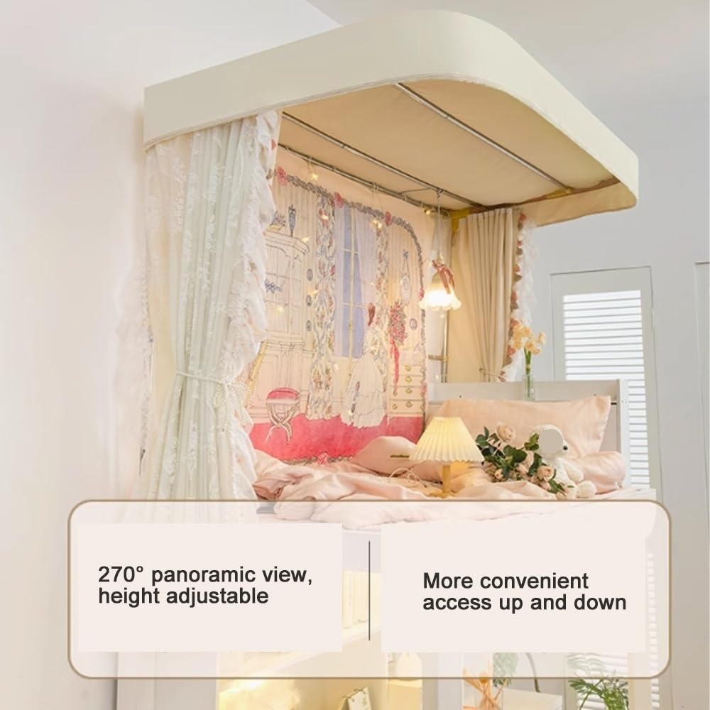 Blackout Bunk Bed Tent for Top Bunk - Privacy Curtain Set with Frame & Mosquito Net (47.2in/120cm) - Perfect for Dorms, Kids Rooms & Sleep Privacy