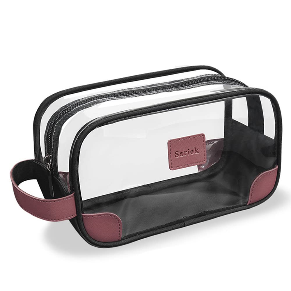 TSA Approved Clear Toiletry Bag for Travel - Waterproof Cosmetic Makeup Organizer with Sturdy Zipper & Handle for Women & Men (Pink) - Perfect for Airports, Gym, Beach & Weekend Getaways