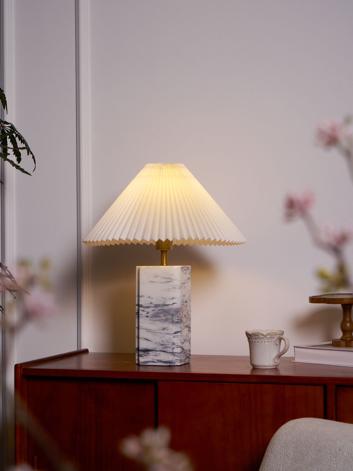 Elegant Bianca Marble Table Lamp - Modern Home Decor for Bedroom, Living Room & Office - Dimmable LED Light with USB Port