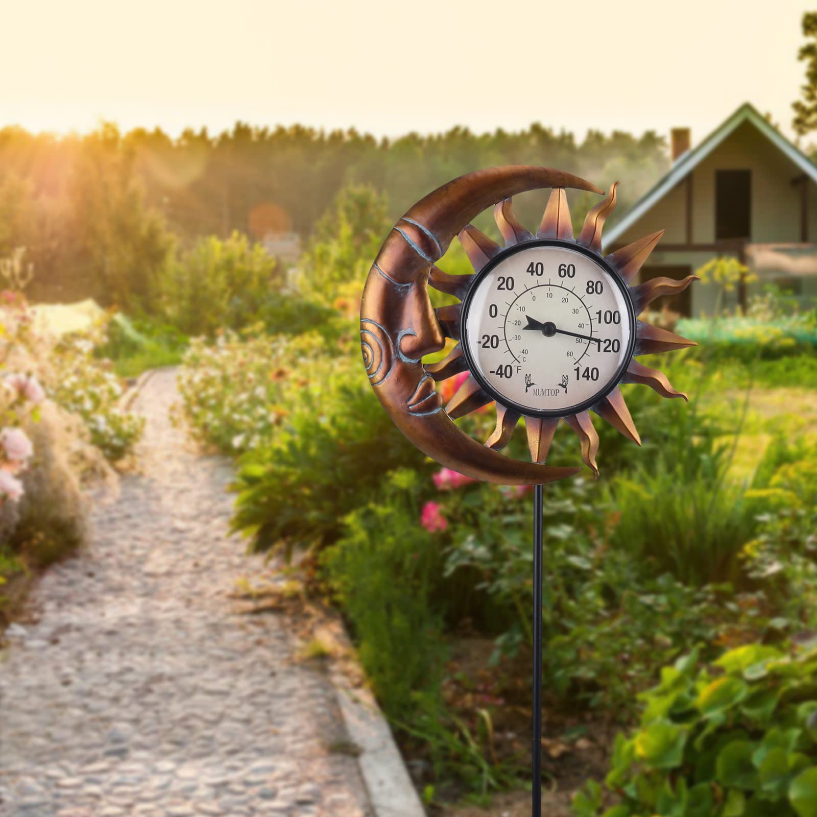 Outdoor Thermometer - Decorative Metal Garden Stakes for Lawn, Yard, Pathway & Patio - Weather-Resistant Temperature Gauge for Gardening & Outdoor Decor