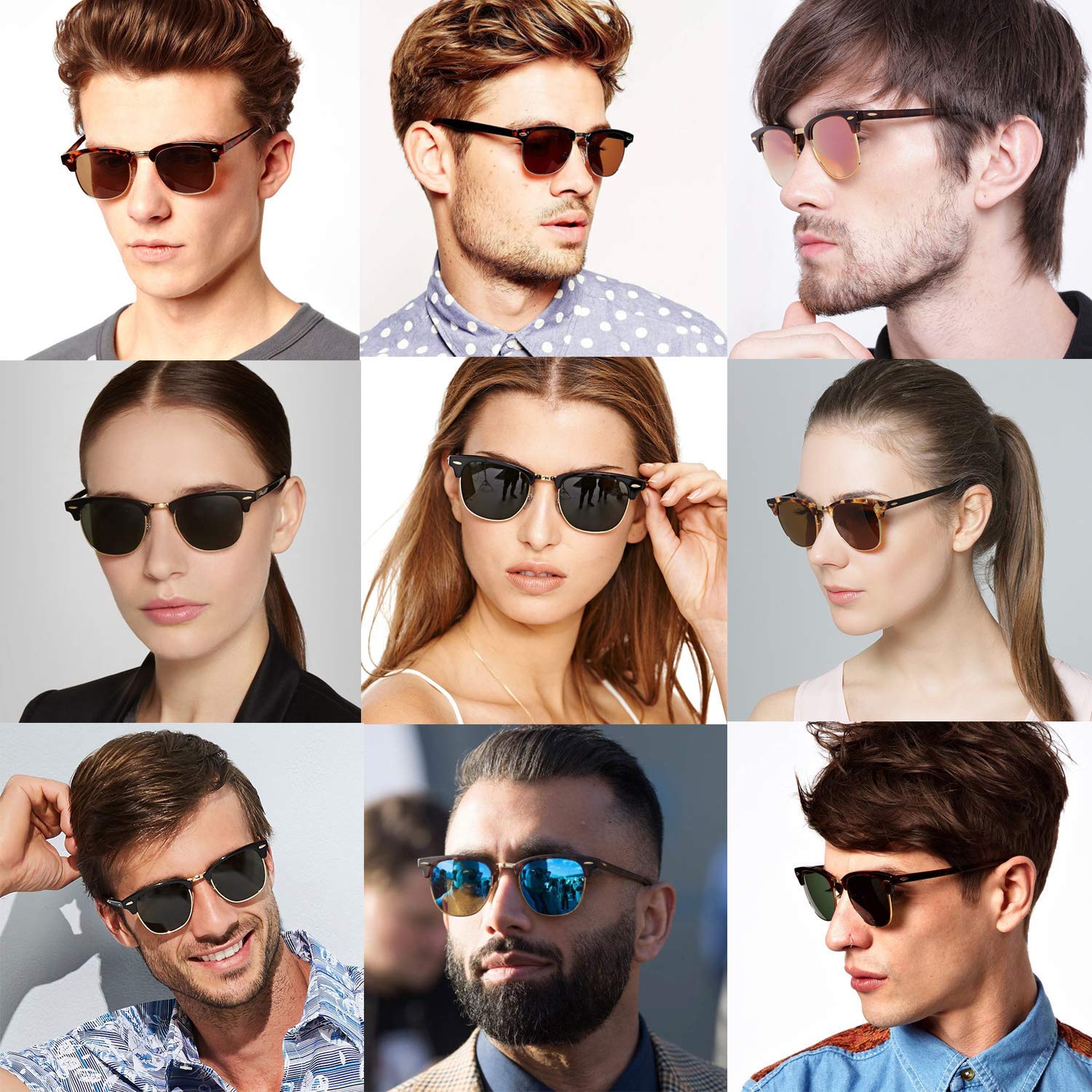 Polarized Browline Sunglasses for Men & Women - Classic Retro Semi-Rimless Frame with UV 400 Protection - Perfect for Driving, Beach & Outdoor Activities