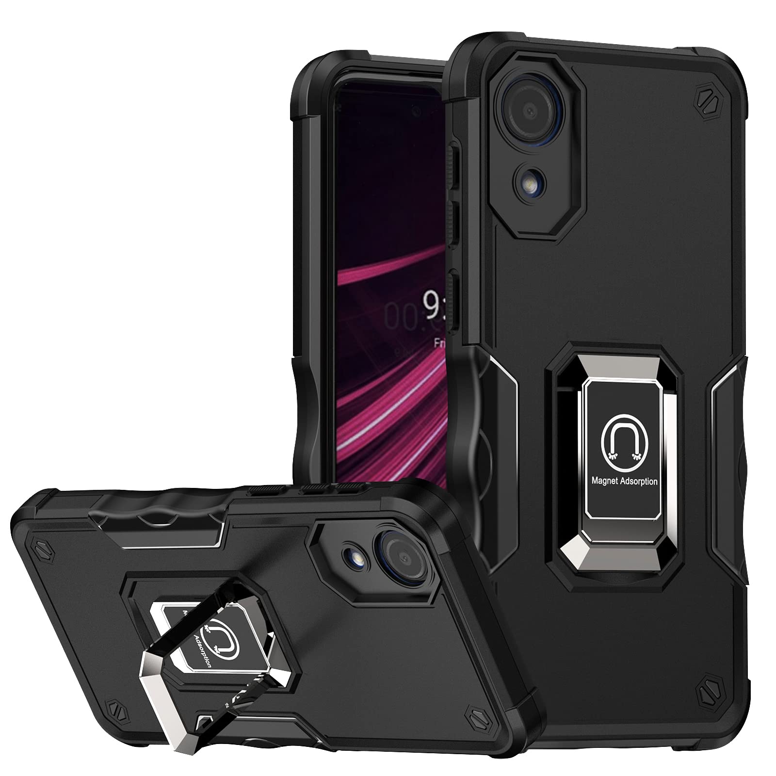 Magnetic Phone Case for Samsung Galaxy A03 Core - Shockproof Protective Cover with Metal Ring & Kickstand | Compatible with Car Mount | Perfect for Driving, Work & Outdoor Activities (Black)