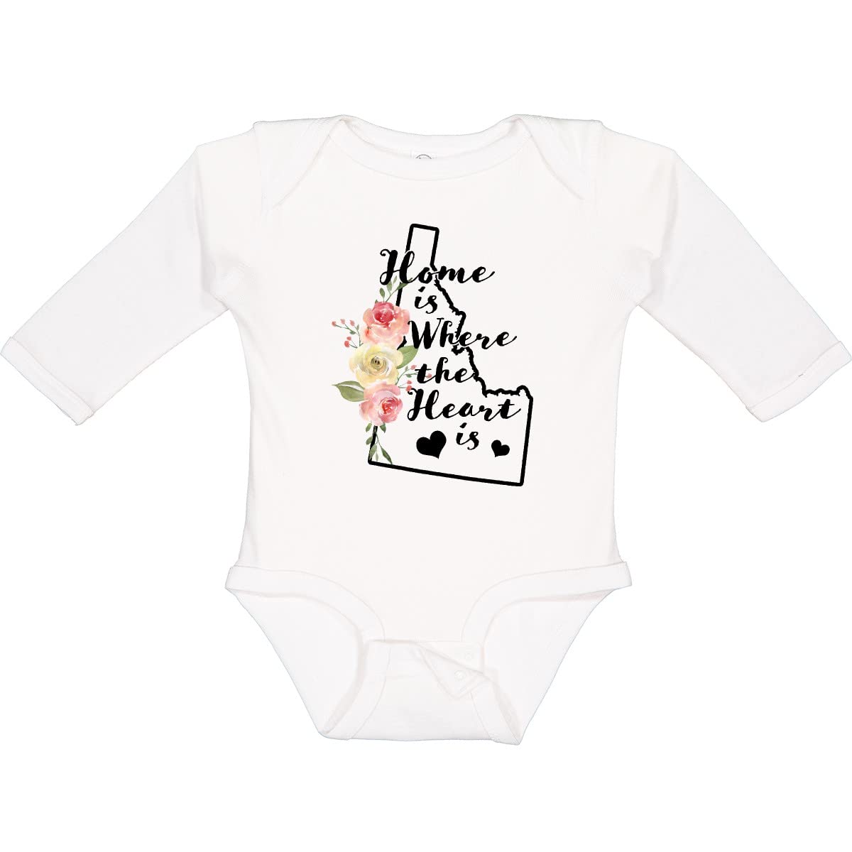 Inktastic Idaho Home is Where The Heart is Watercolor Long Sleeve Baby Bodysuit - Soft & Comfortable for Newborns, Infants - Perfect for Family Photos, Holidays & Everyday Wear
