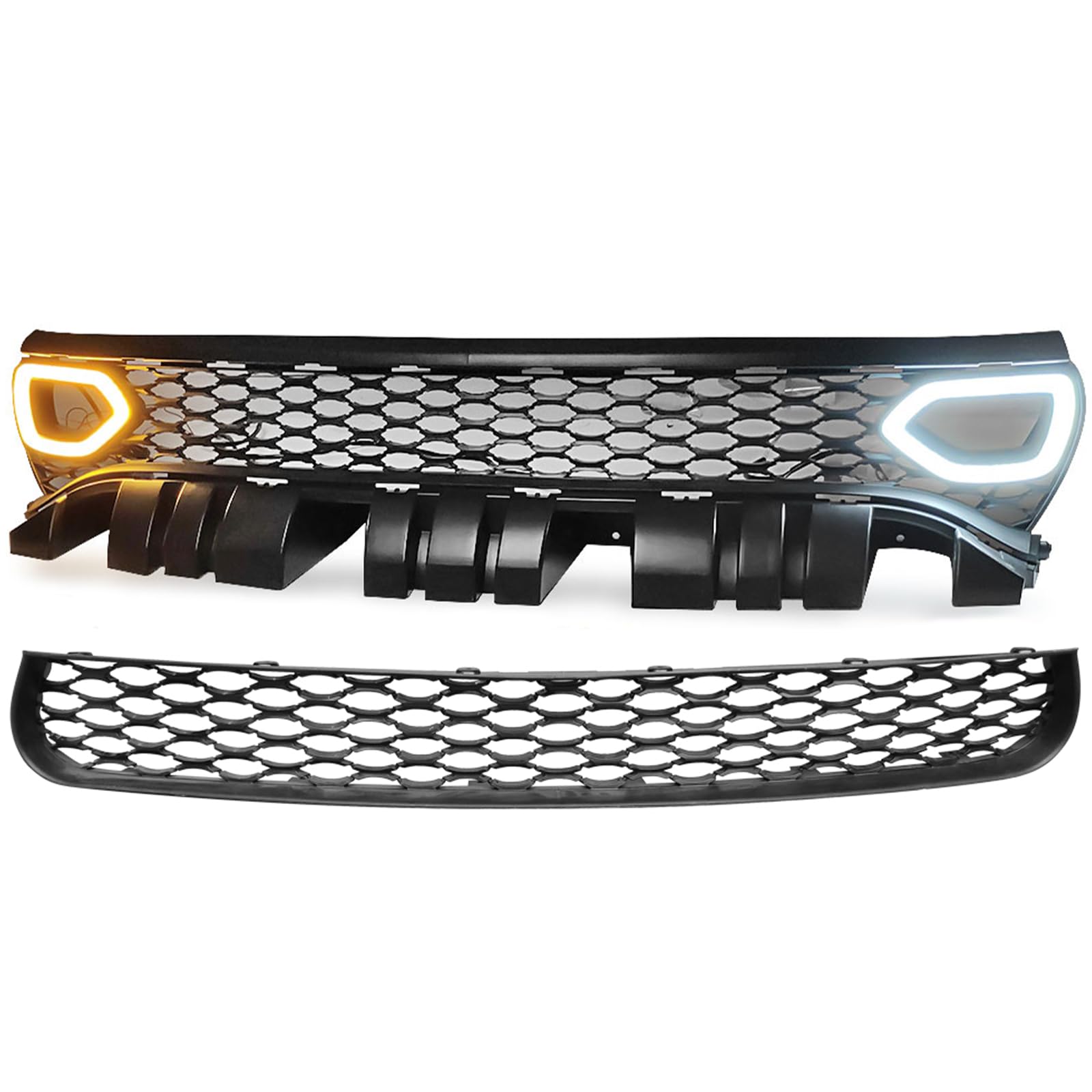 IKON MOTORSPORTS Upper & Lower Grilles with LED Lights for 2015-2023 Dodge Charger | SRT Style Front Grille with Air Ducts | Perfect for Car Enthusiasts & Custom Upgrades (2015-2023 Models)