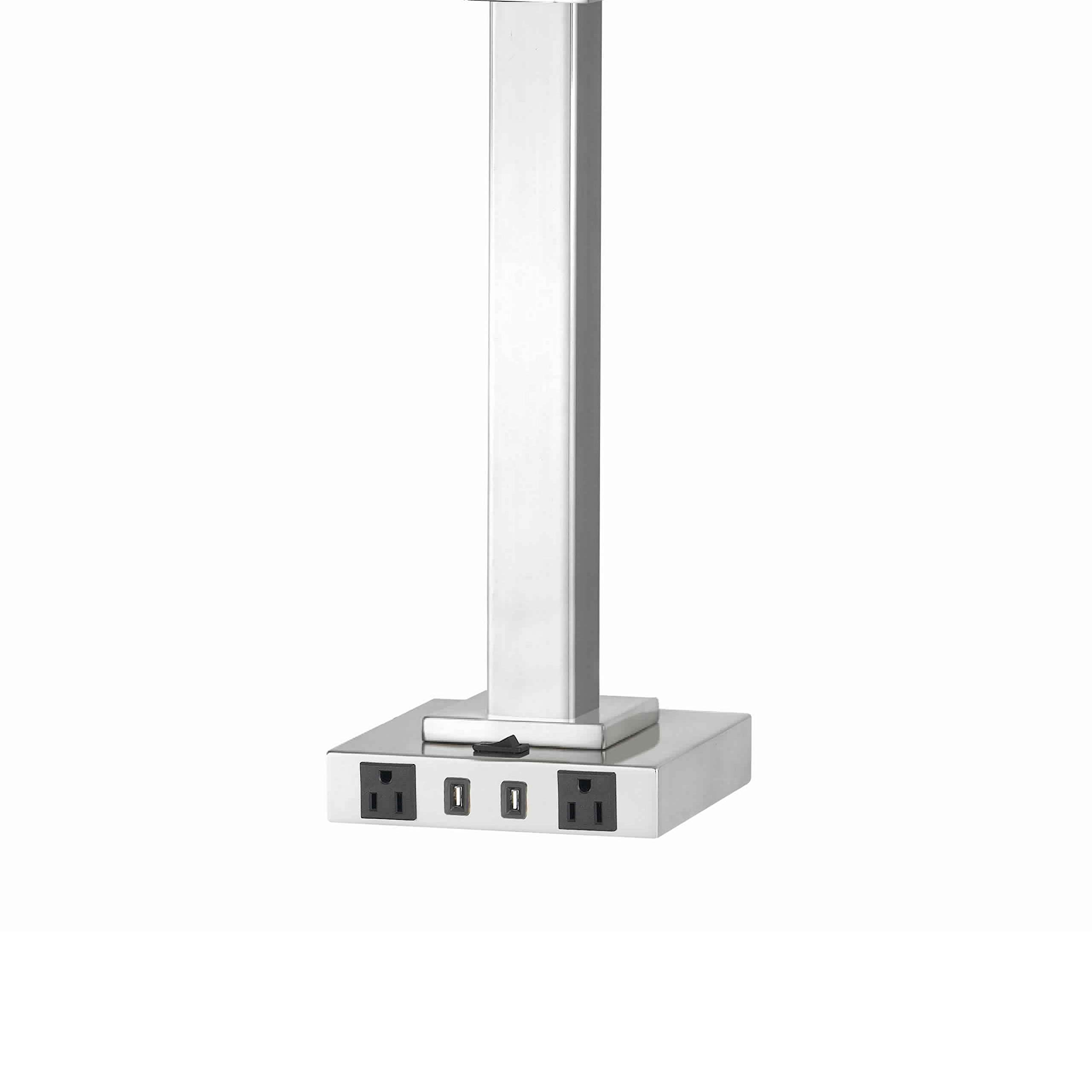 Benjara Modern Trapezoid Shade Table Lamp with Metal Base & 2 USB Ports - White & Chrome Finish - Perfect for Bedroom, Living Room, Office & Study Desk Lighting