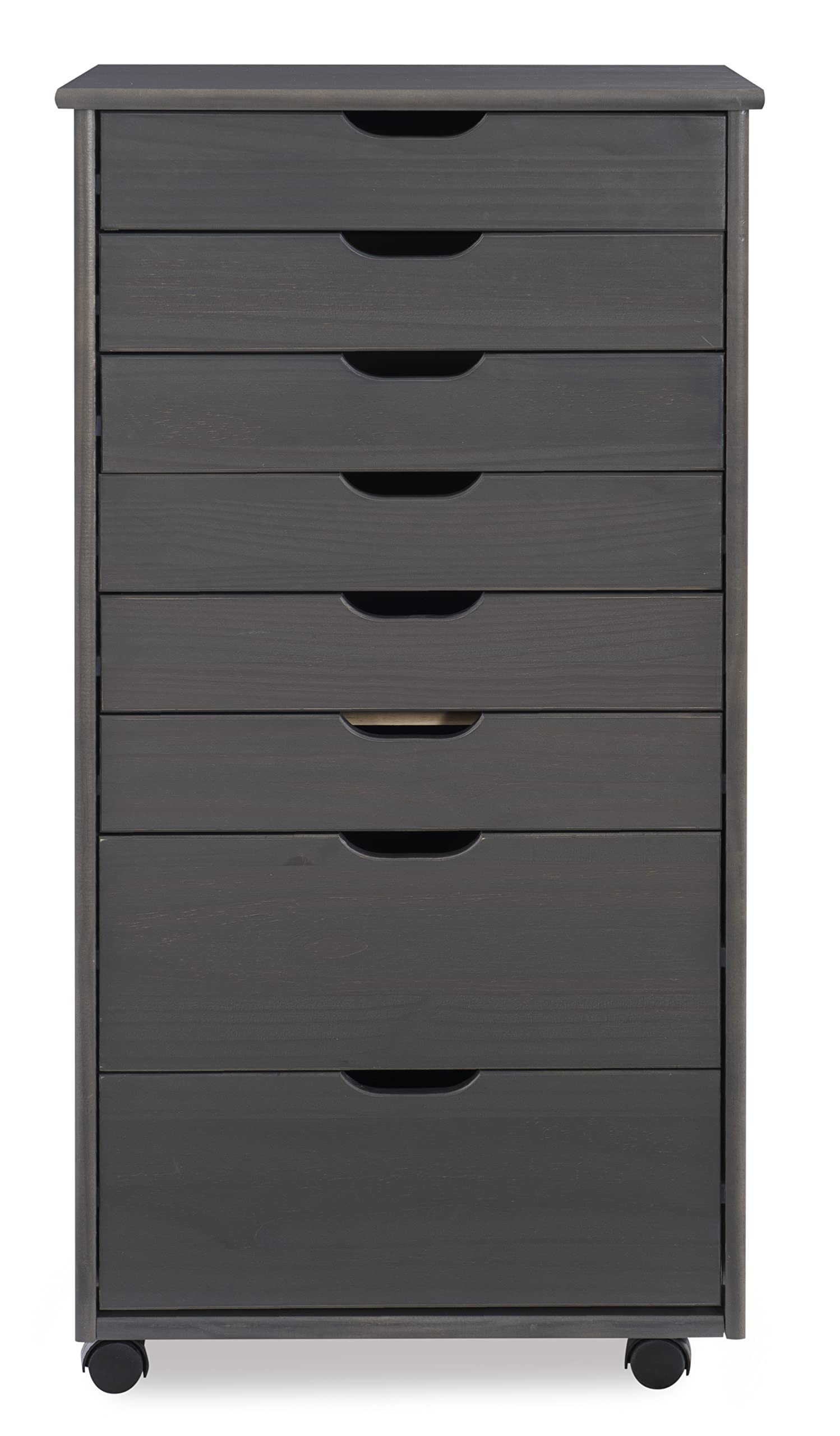 Linon Corinne 8-Drawer Rolling Storage Cart - Grey Organizer for Home, Office & Dorm | Space-Saving Mobile Cabinet for Bedroom, Bathroom & Kitchen Organization
