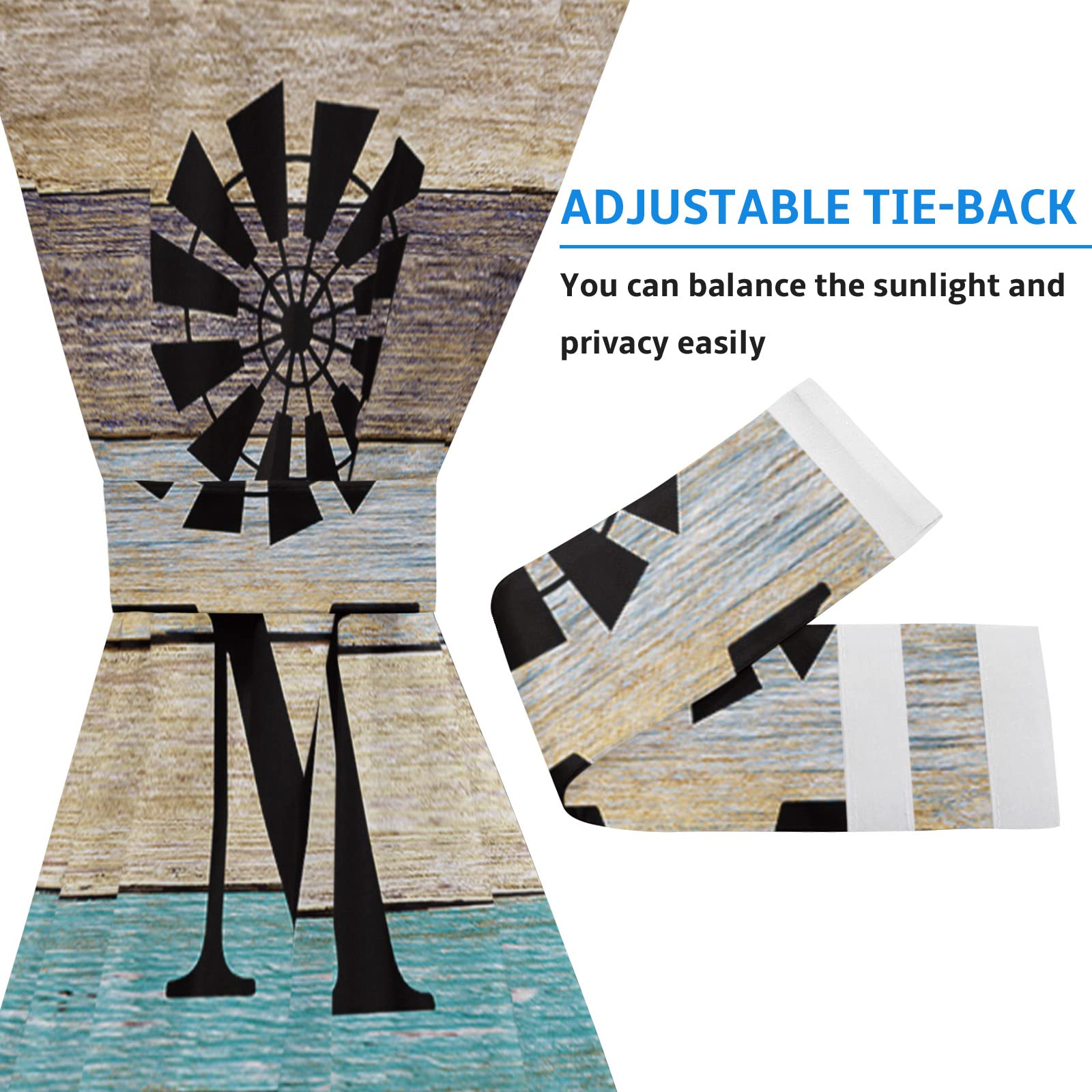 French Door Curtains with Tieback - Farmhouse Windmill Wood Washable Door Panel Curtains 25