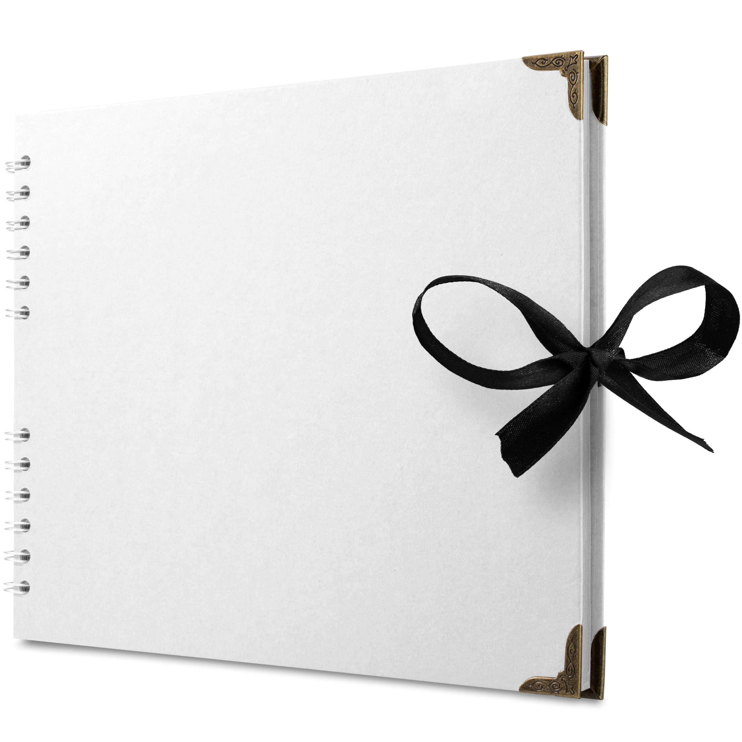Bstorify Square Scrapbook Photo Album - 50 Pages (11x8.5 Inches) White Thick Paper, Hardcover with Metal Corners & Ribbon Closure - Perfect for Wedding Memories, Baby Books, Travel Journals & DIY Craft Projects