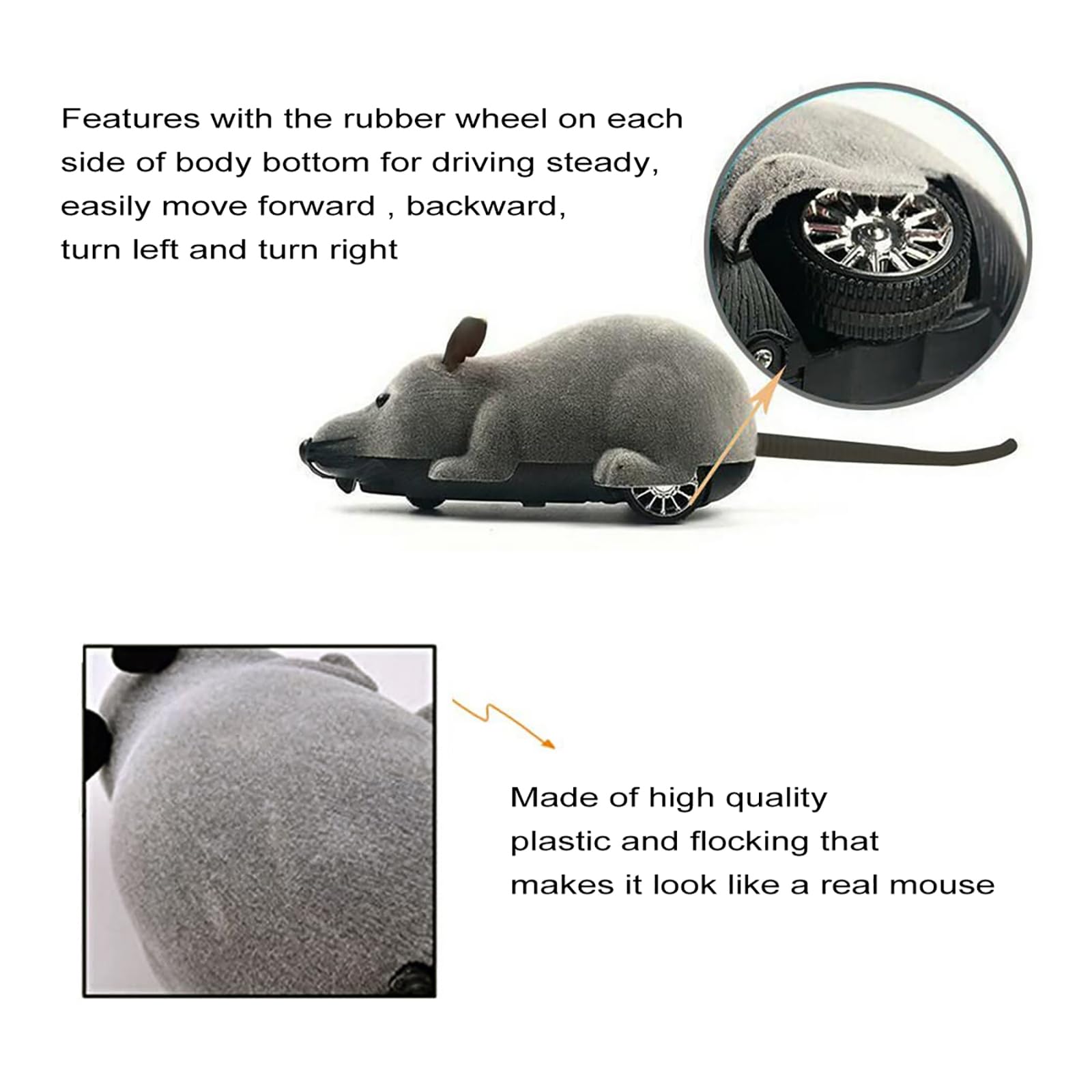 Auto Moving Mouse Cat Toy - Interactive Wireless Electronic Fake Mouse Rat Pet Toy with Running Wheel - Plush Rat Chasing Prank Toy for Cats, Dogs & Kids - Novelty Gift for Indoor Play & Exercise (Grey, No Controller) By Greatstar
