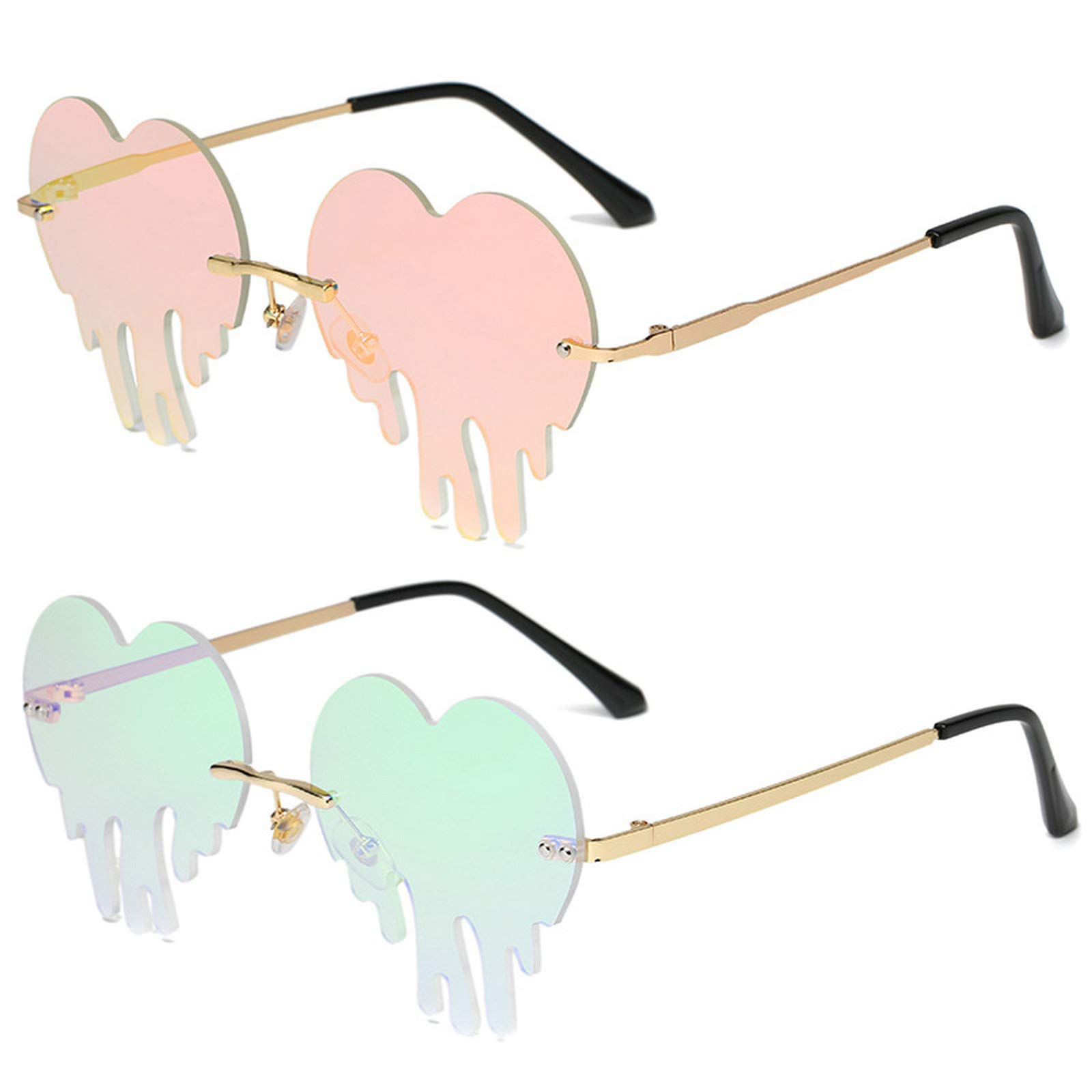 Stylish Heart-Shaped Rimless Sunglasses for Men & Women - Trendy Teardrop Design, Metal Frame, Pink & Colorful Party Shades - Perfect for Festivals, Beach Outings & Fashion Statements