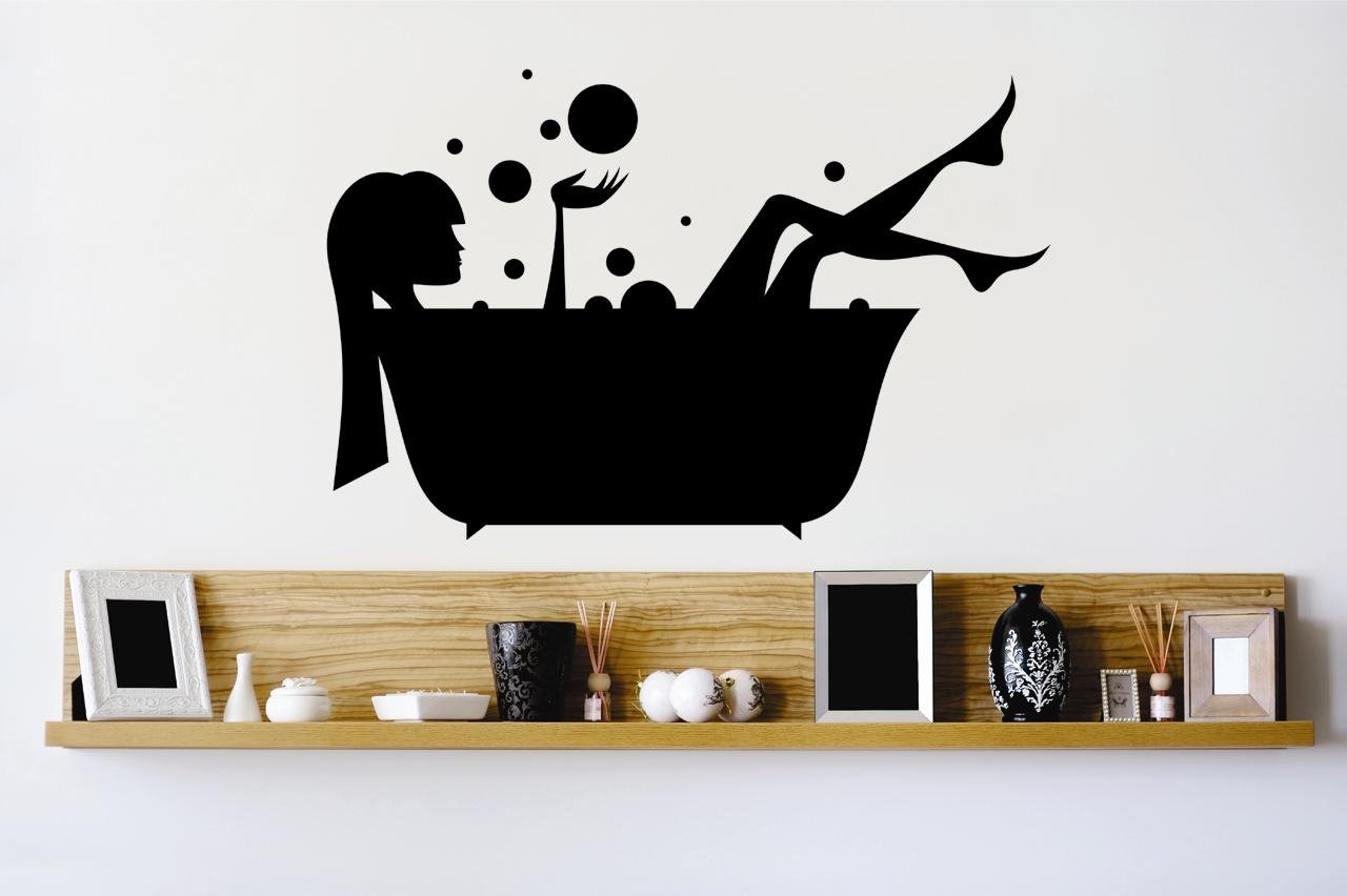 Vinyl Wall Decal - 10x20 Inch Bathtub Girl Bubble Bath Art Sticker for Bathroom, Bedroom & Living Room - 22 Color Options - Waterproof Removable Home Decor Mural