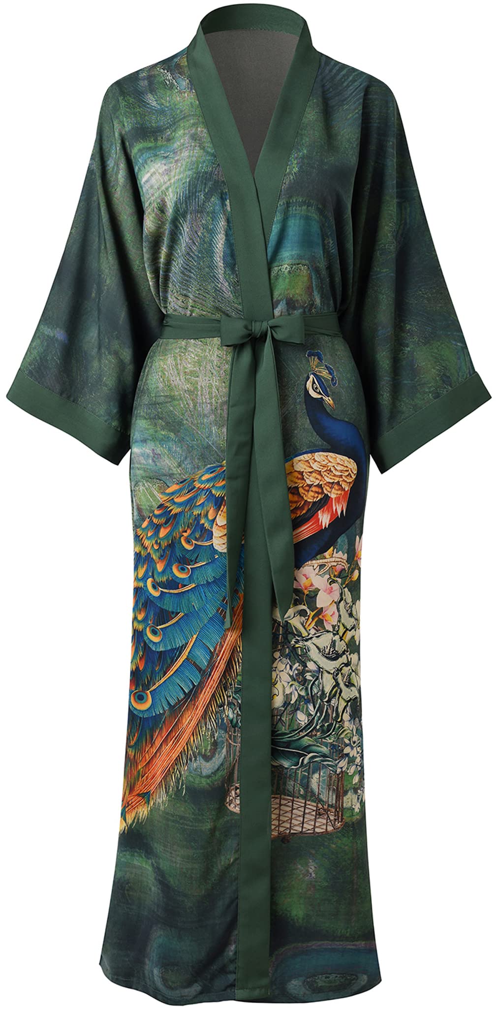 Ledamon Women's Kimono Long Robe - Soft Floral Bathrobe & Nightgown for Spa, Lounge & Sleep | Lightweight Cotton Kimono Robe for Women