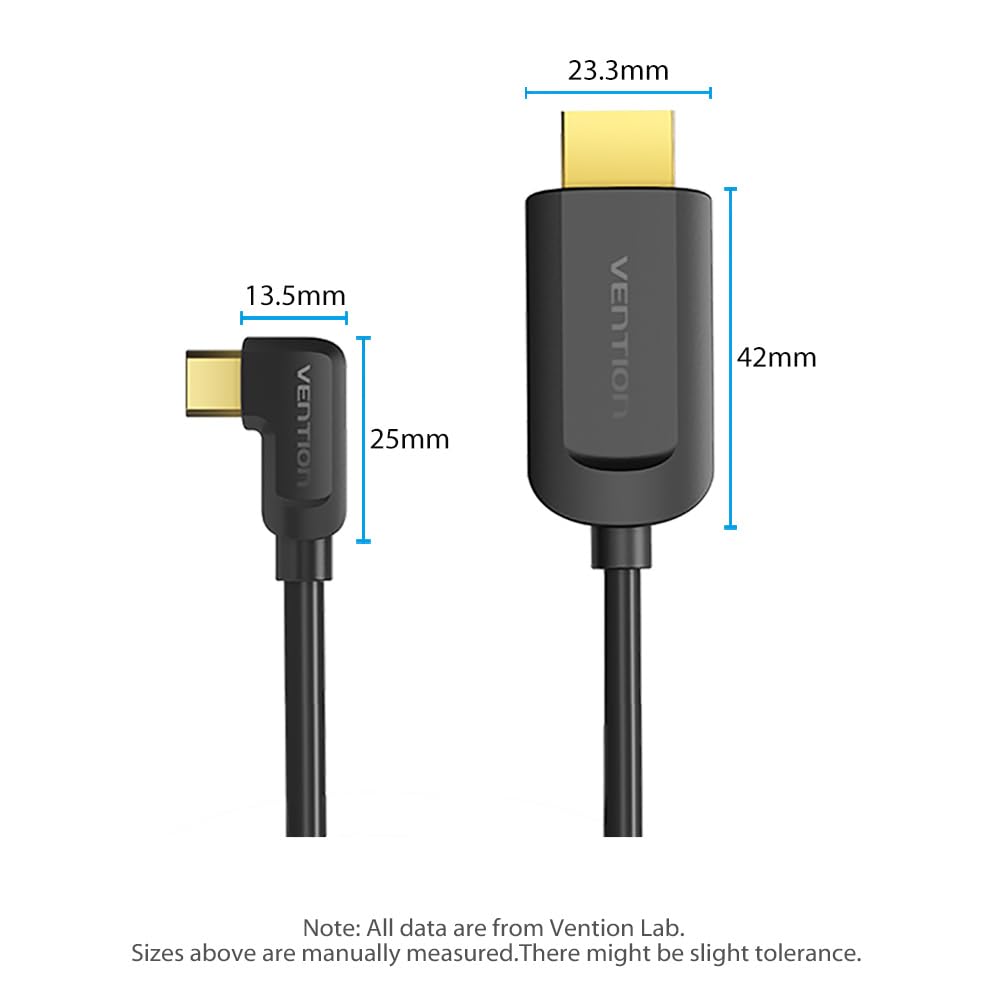 VENTION 90 Degree USB C to HDMI Cable 1.5m (4K@60Hz, 2K@120Hz, 1080P@144Hz) - Type C to HDMI Adapter for iPhone 15 Pro/Max, iPad Pro, MacBook, Galaxy S23/S22, Surface Book - Perfect for Home Theater, Gaming & Office Presentations