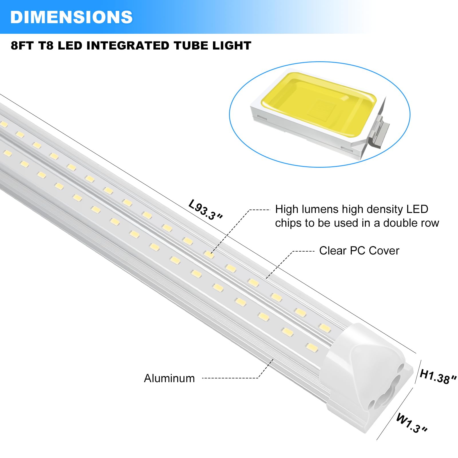 8FT LED Shop Light 10 Pack - 6000K Daylight White, 72W 11520LM Super Bright T8 LED Tube Lights, Plug & Play, Hanging/Surface Mount, Linkable for Garage, Warehouse & Workshop Lighting - Energy Efficient Commercial & Industrial Ceiling Lights