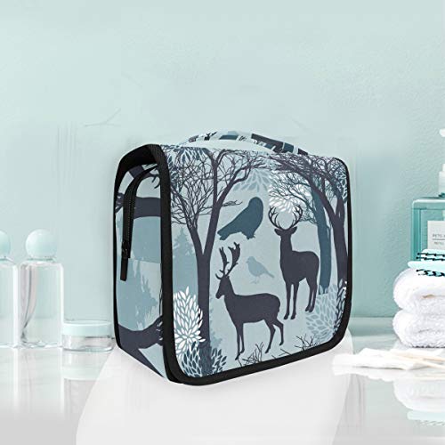Waterproof Hanging Travel Toiletry Bag with Trees Leaves Deer Print - Portable Cosmetic Organizer for Men & Women - Perfect for Camping, Gym, Business Trips & Vacation Essentials