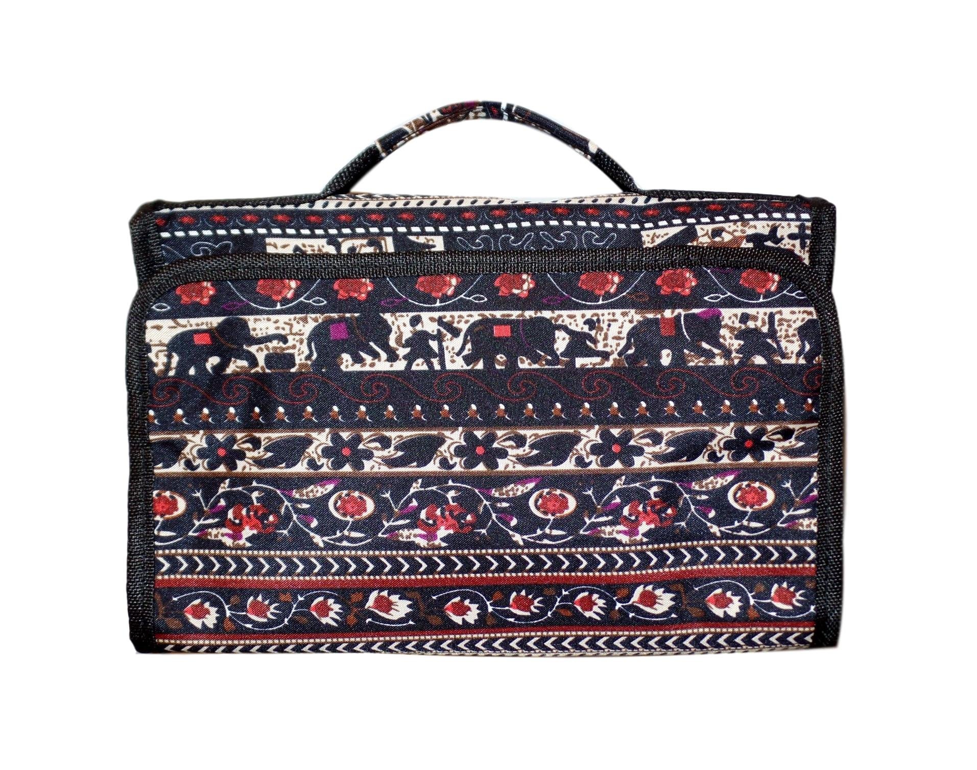 Roll-Up Hanging Toiletry Bag with Custom Embroidery - Elephant Tapestry Design for Travel Storage | Perfect Cosmetic Organizer for Bathroom, Camping & Vacation Packing