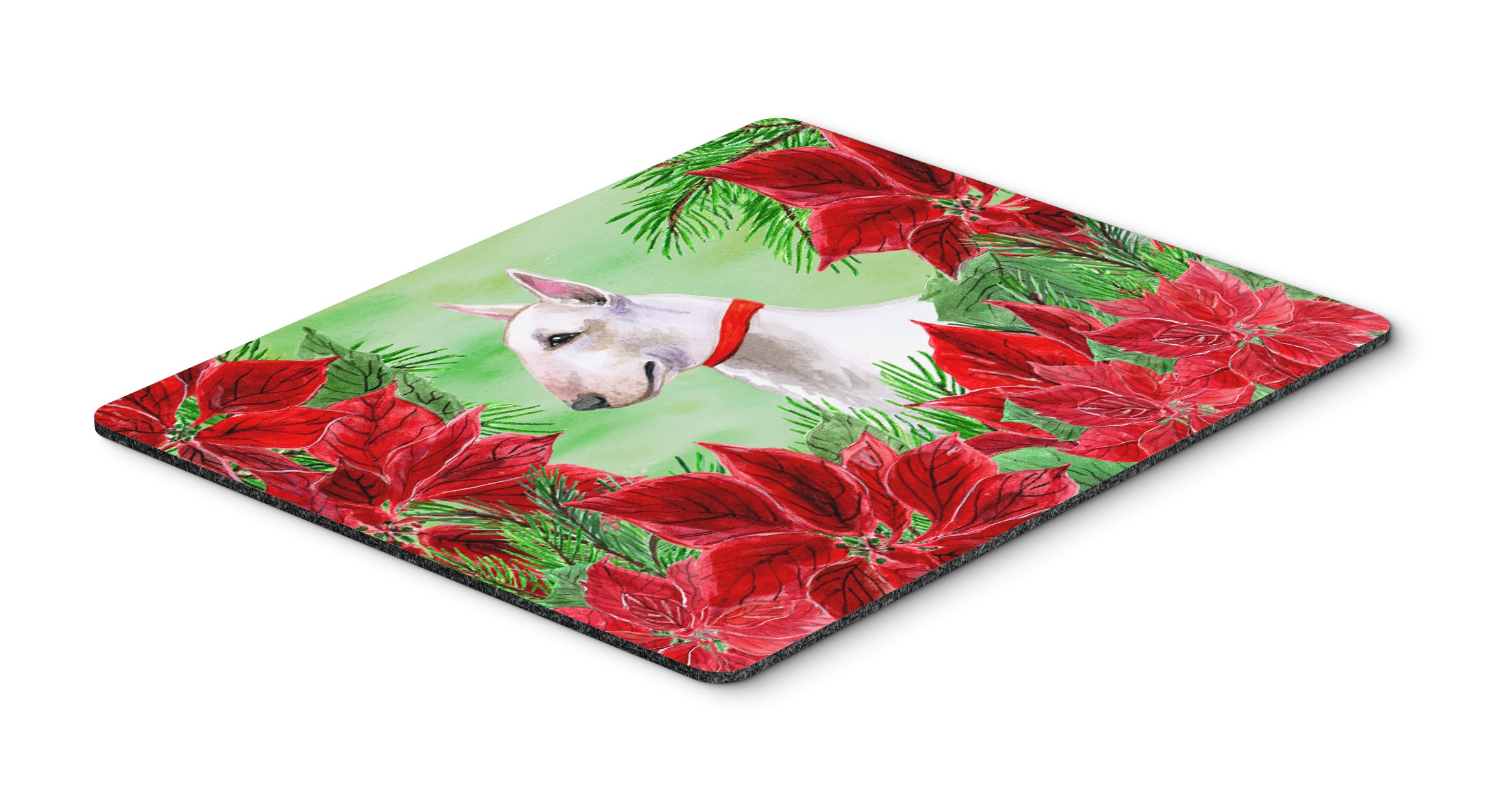 Bull Terrier Poinsettas Mouse Pad - Washable Large Mouse Mat for Home, Office, Gaming & Computers | Non-Slip Hot Pad & Trivet for Kitchen | Perfect Gift for Dog Lovers