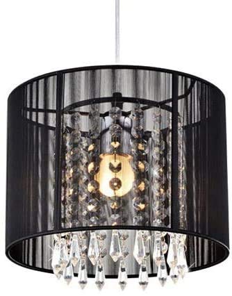Modern European LED Crystal Chandelier with E27 Base - Black & Silver Brushed K9 Crystal Droplets Pendant Light with Fabric Lampshade for Living Room, Bedroom, Dining Room | Elegant Ceiling Lighting for Home Decor