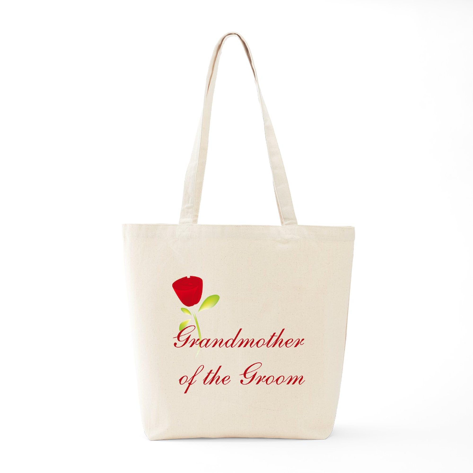 Red Groom's Grandmother Tote Bag - Natural Canvas Reusable Shopping Bag for Weddings, Bridal Showers & Special Occasions | Eco-Friendly Grocery & Beach Tote