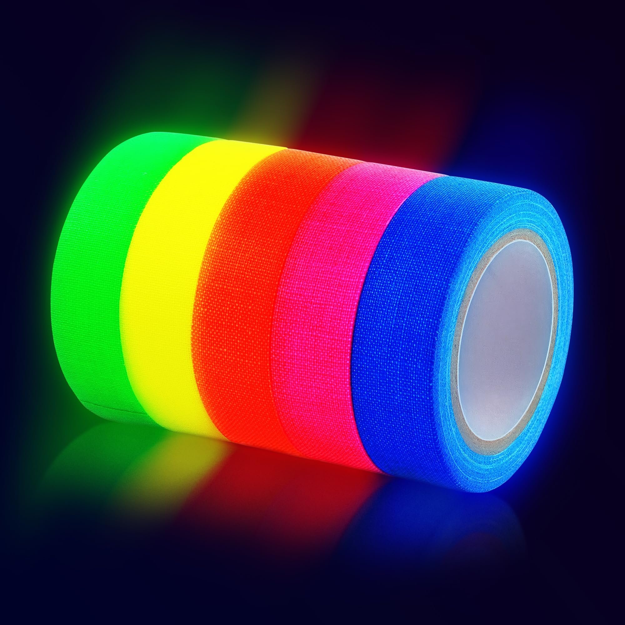 5 Pack Neon Glow in The Dark Duct Tape - UV Reactive Colored Tape for Black Light Parties, Halloween Decorations & DIY Crafts - Perfect for Glow Sticks, Costumes & Nighttime Events
