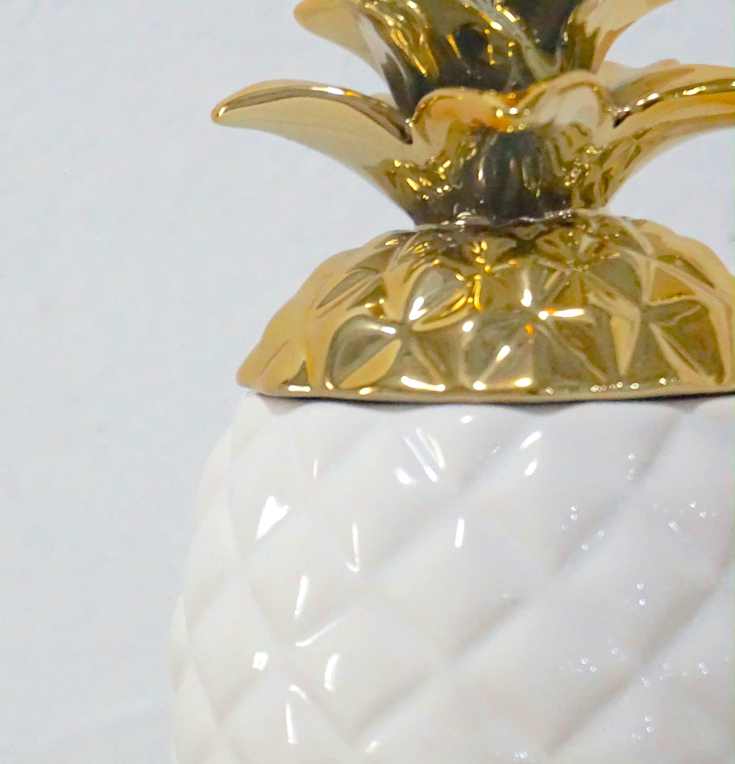 Vibrant Ceramic Pineapple Candy Jar with Lid - Handcrafted Food Storage Container, Aqua Gloss Finish & Gold Metallic Crown - Perfect for Kitchen Countertop, Party Decor, or Gift Giving (White)