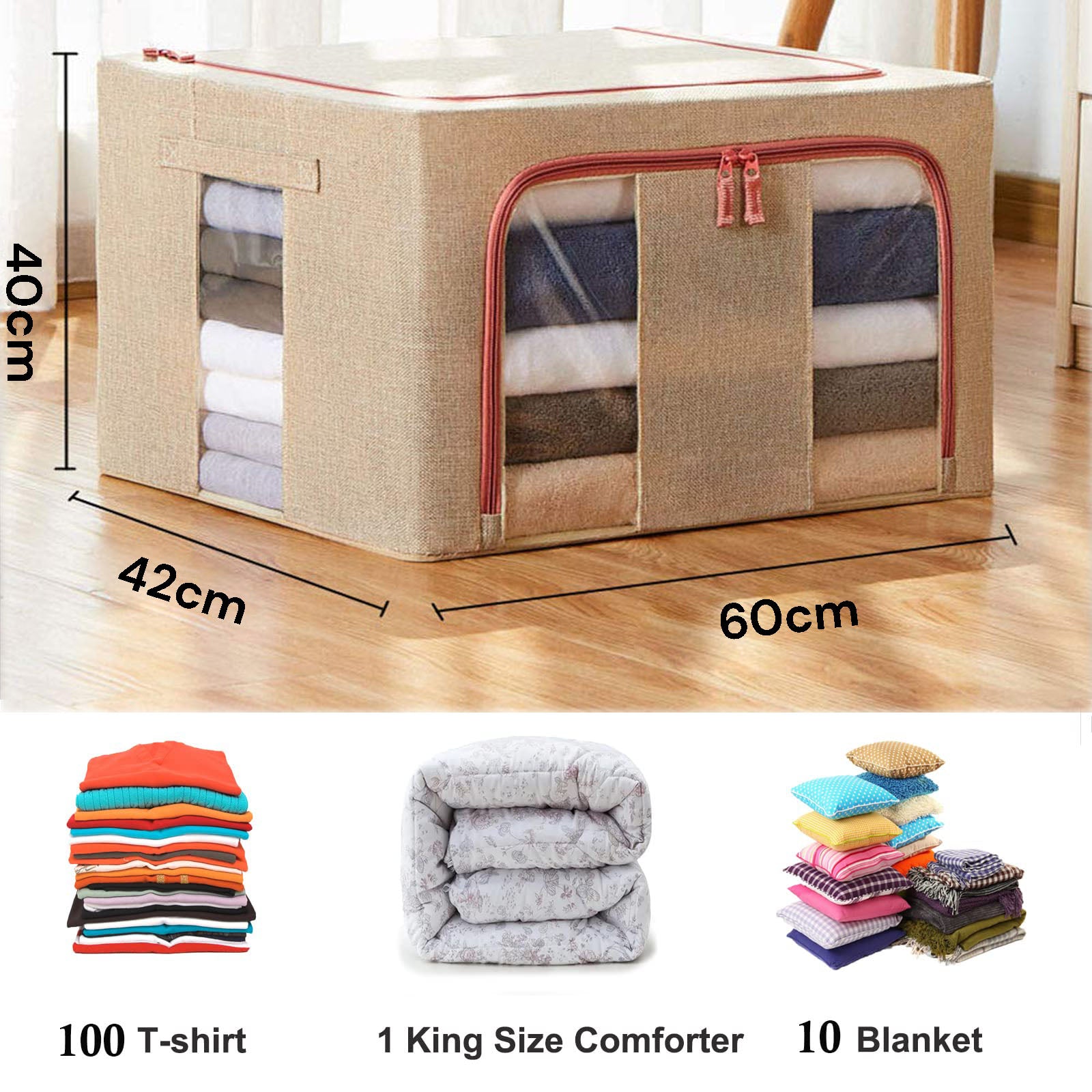 100L Large Cloth Storage Box - Foldable Closet Organizer for Clothes, Blankets & Seasonal Items | Wardrobe Storage Bags | Space Saving Home Organization Solution (Cream) | Perfect for Bedroom, Closet & Travel Storage
