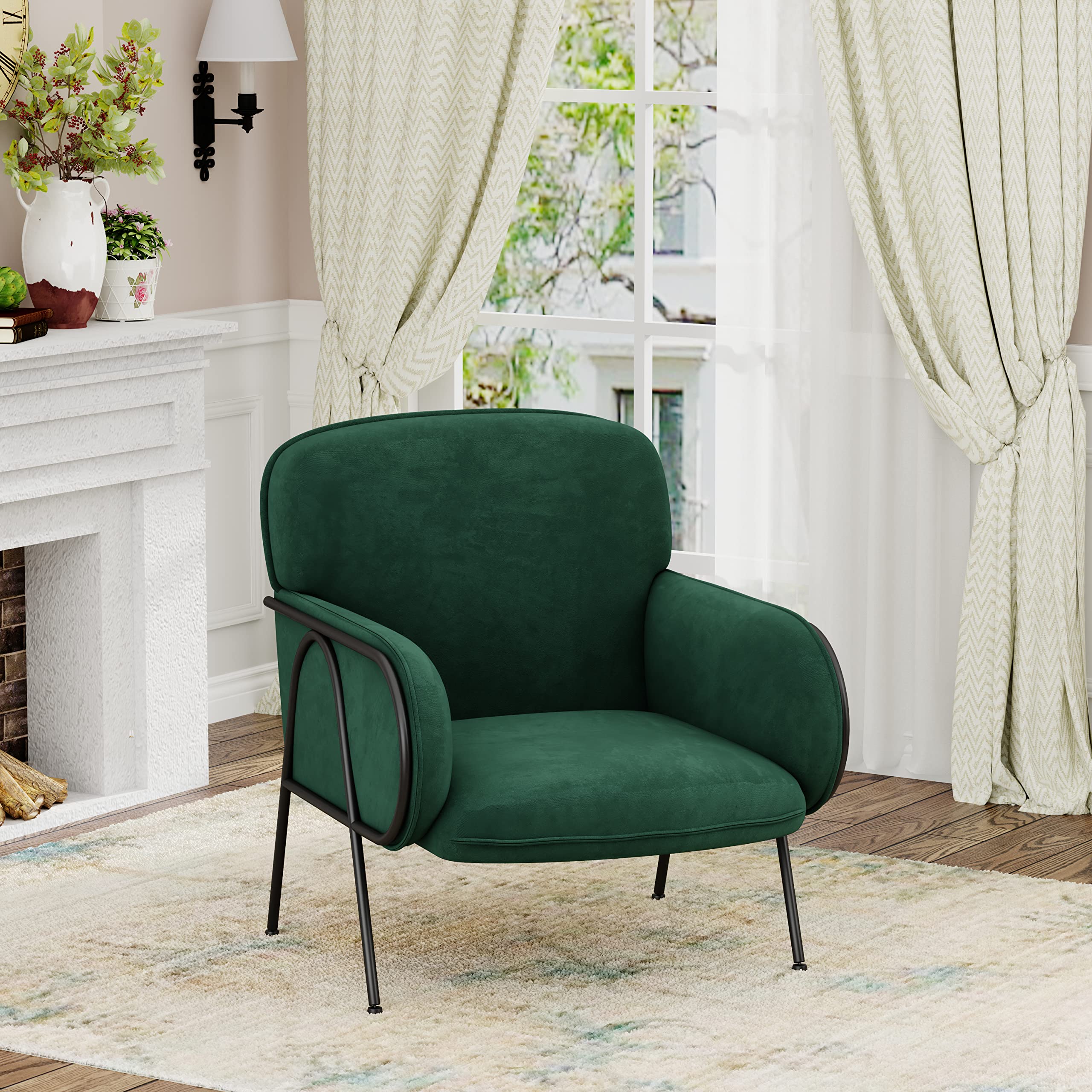 WENTMENT Velvet Accent Chair - Modern Upholstered Armchair with Sturdy Metal Legs, Comfortable Lounge & Reading Chair for Living Room, Bedroom, Hosting Room - Perfect for Relaxation, Reading & Home Decor (Green)