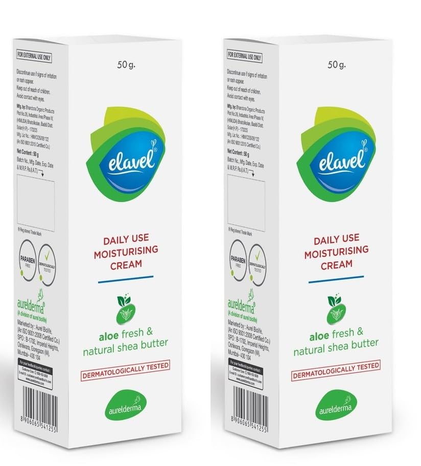 Elavel Daily Moisturizing Cream 50g (Pack of 2) - Hydrating Face & Body Lotion for Dry Skin - Perfect for Daily Skincare Routine & Travel