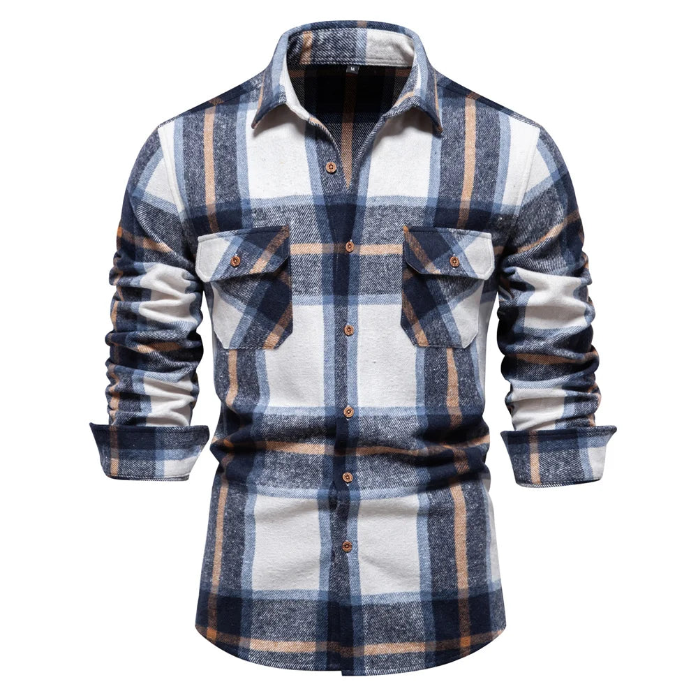 Men's Thick Flannel Plaid Shirt - Winter Warm Casual Button Down Shirt with Double Pockets | Perfect for Layering Under Jackets, Outdoor Activities & Office Wear