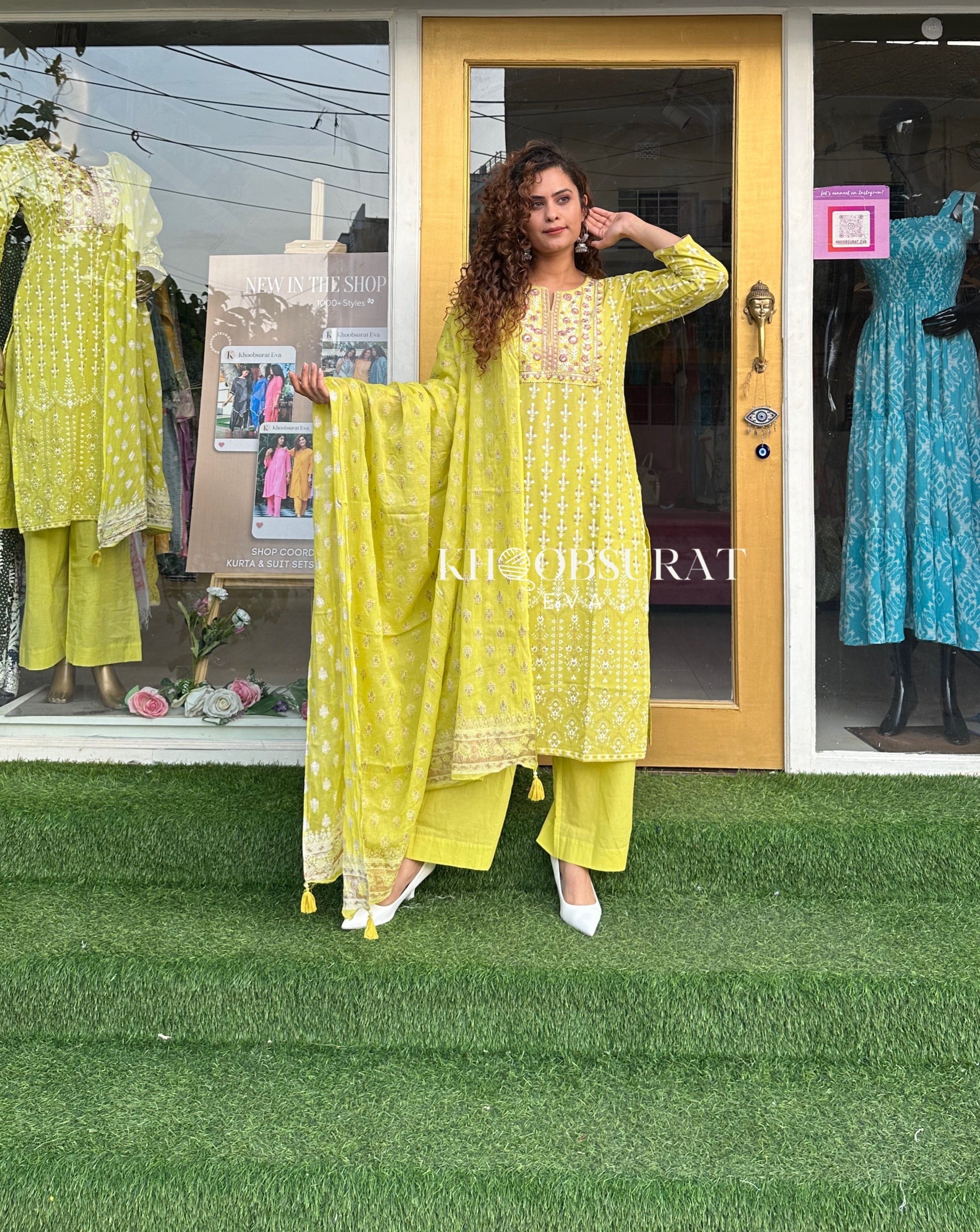 FREYA Yellow Embroidered Kurta Suit Set for Women | Traditional Indian Ethnic Wear | Perfect for Festivals, Weddings & Special Occasions