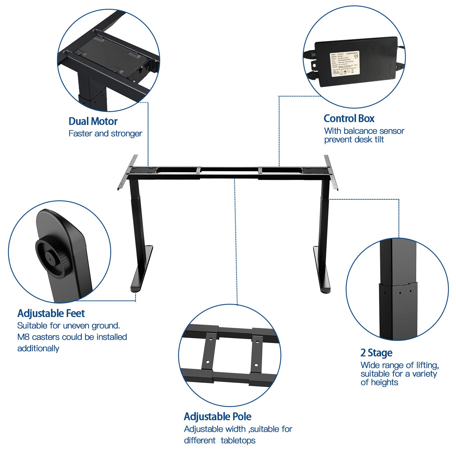AIMEZO Heavy Duty Standing Desk Frame - Dual Motor Electric Height Adjustable Sit Stand Desk Base with 4 Memory Presets, USB Charging Port | Ergonomic Home Office Workstation (2-Tier Legs, Black) | Perfect for Remote Work, Gaming & Study Setup